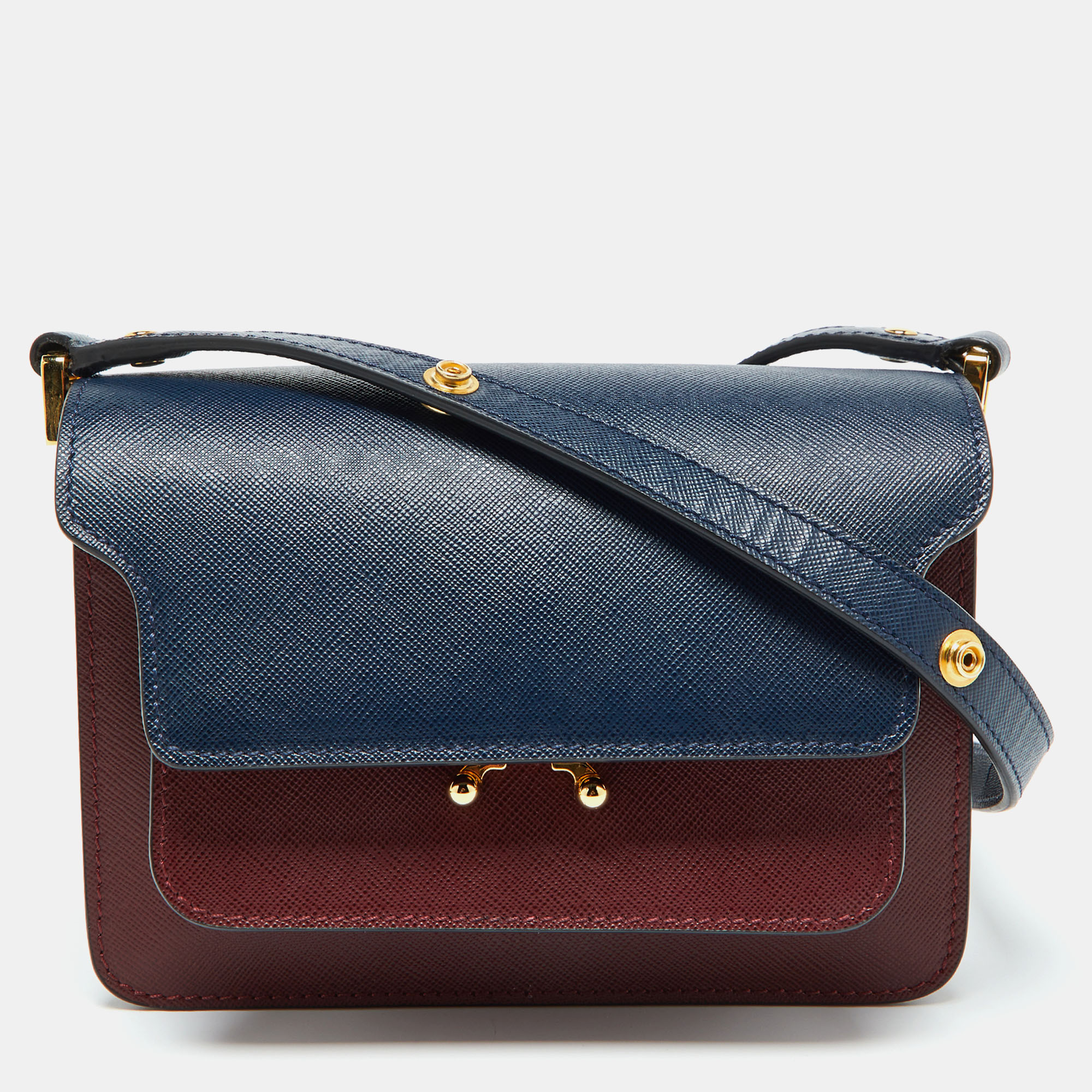 

Marni Burgundy/Navy Blue Leather Trunk Shoulder Bag