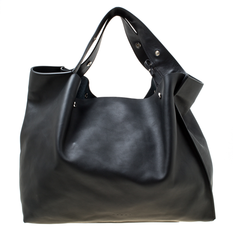 Marni Black Leather Slouchy Shopper