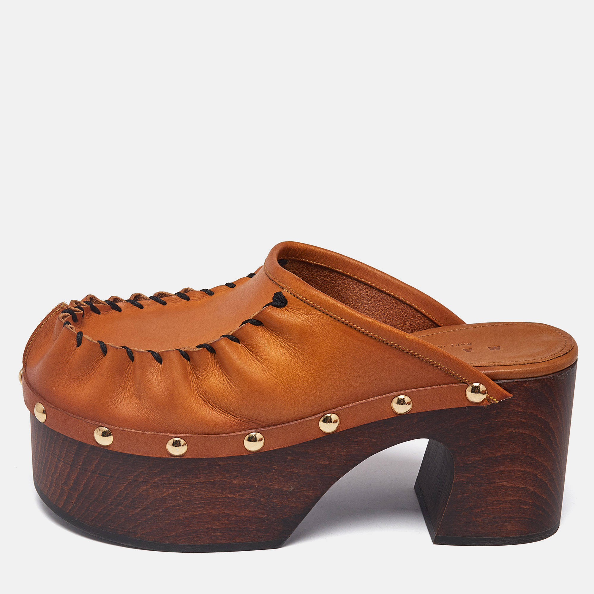 

Marni Tan Leather Studded Platform Clogs Size