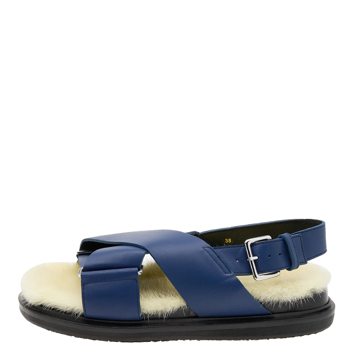 

Marni Blue Leather Fussbett Crisscross Slingback Flat Sandals Size