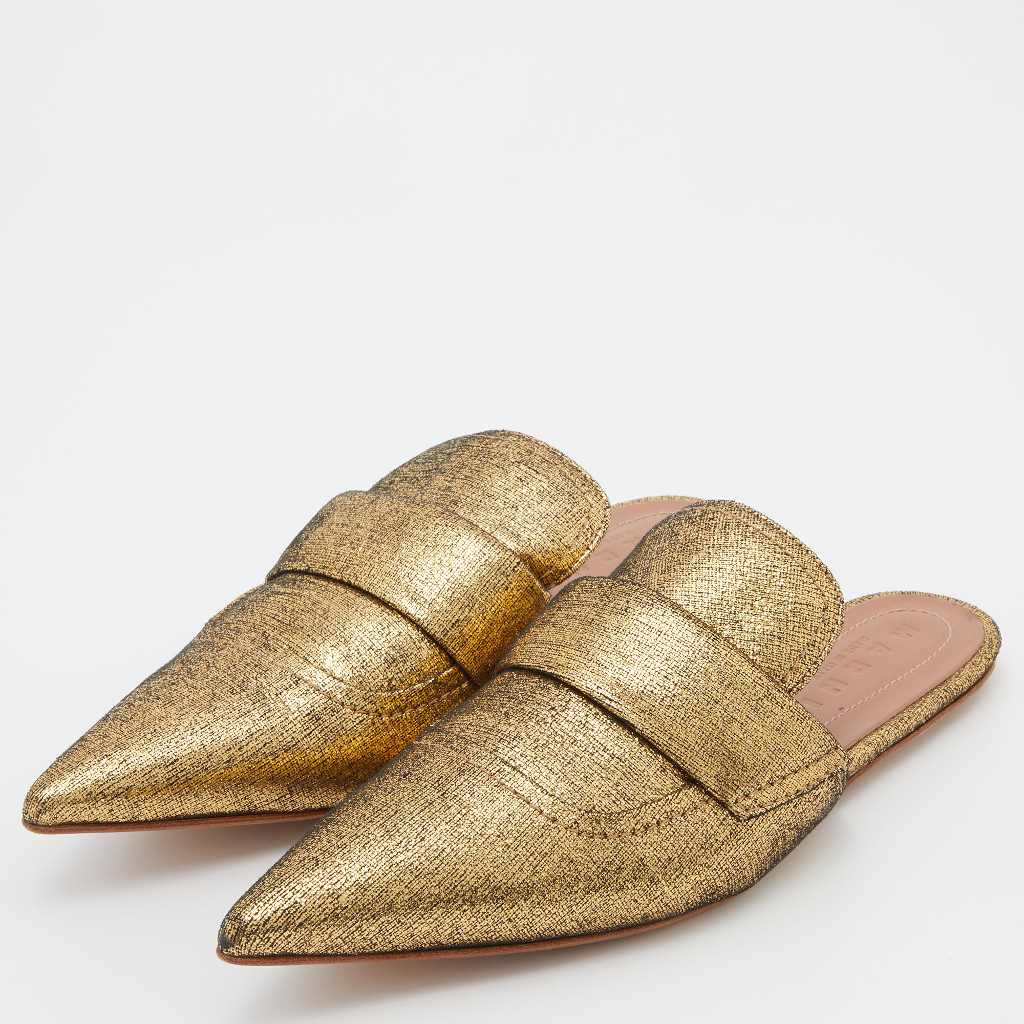 

Marni Gold Glitter Suede Rising Sabot Flat Mules Size