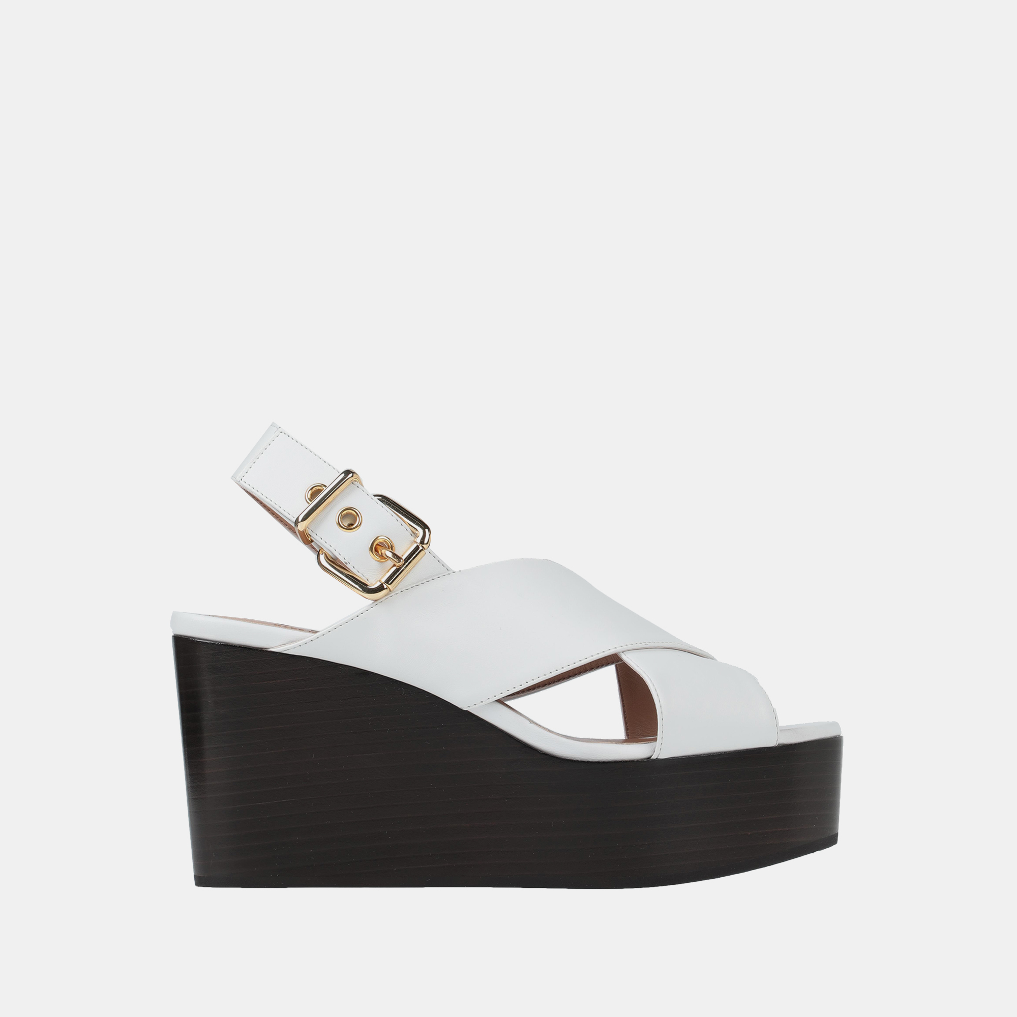 Pre-owned Marni Leather Ankle Strap Wedge Sandals Size 37.5 In White