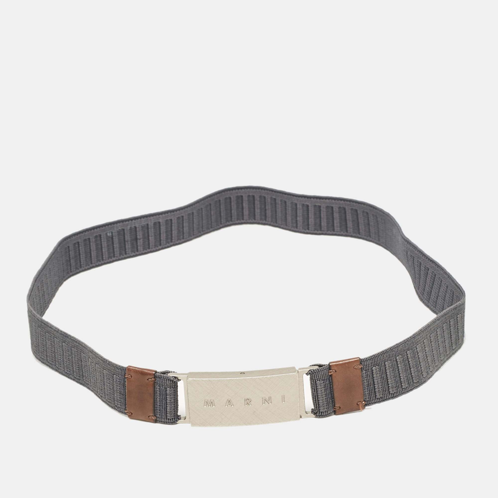 

Marni Blue/Brown Elastic and Leather Waist Belt, Grey