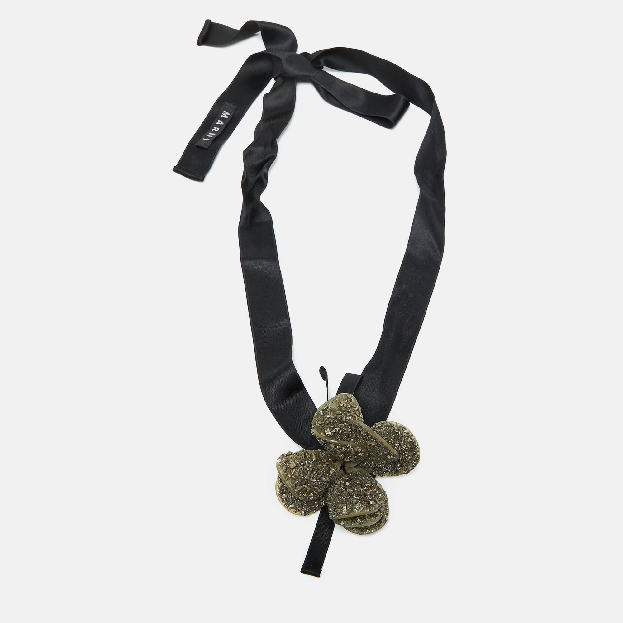 

Marni Green Floral Textured Petal Ribbon Choker