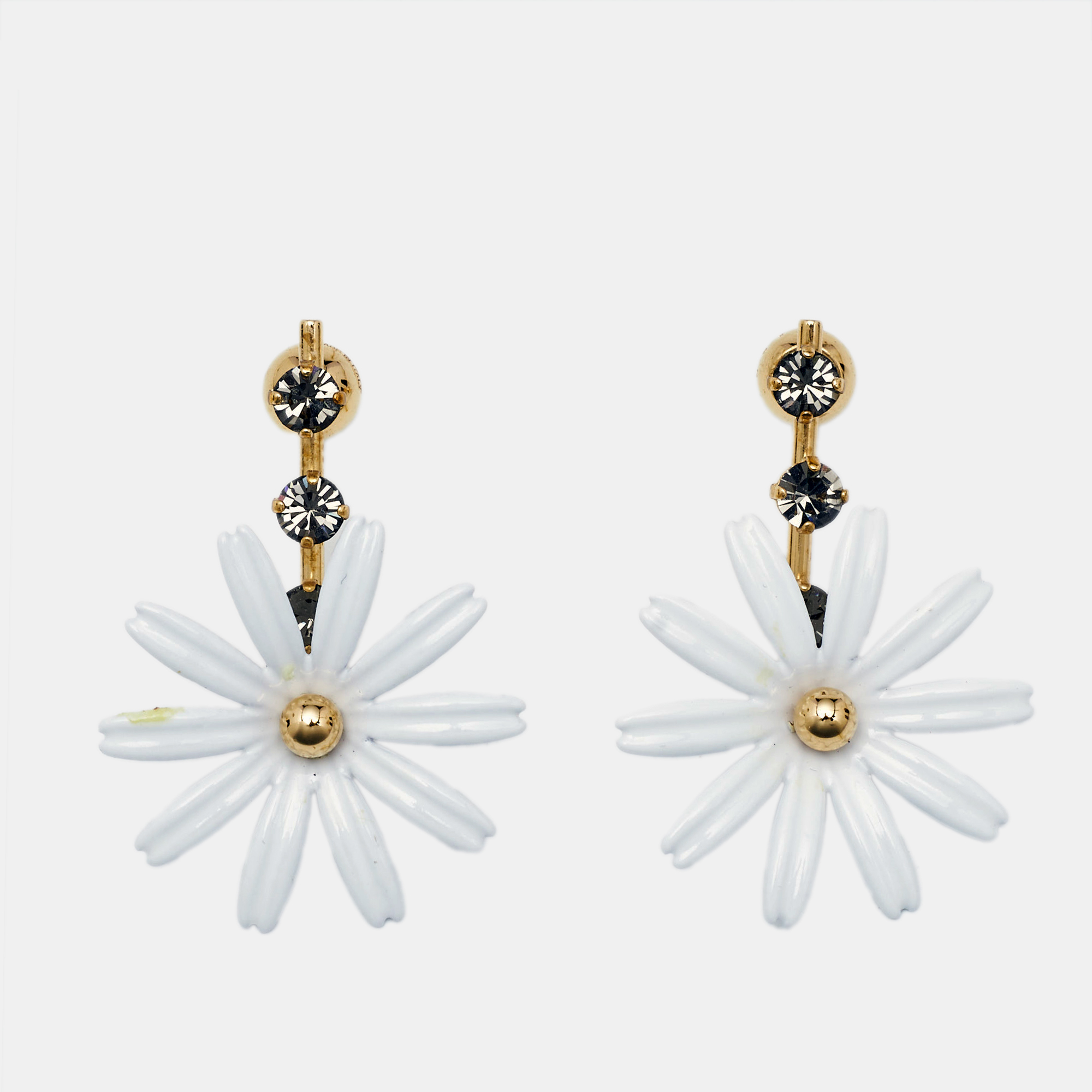 

Marni Daisy Crystals White Coated Gold Tone Bar Earrings