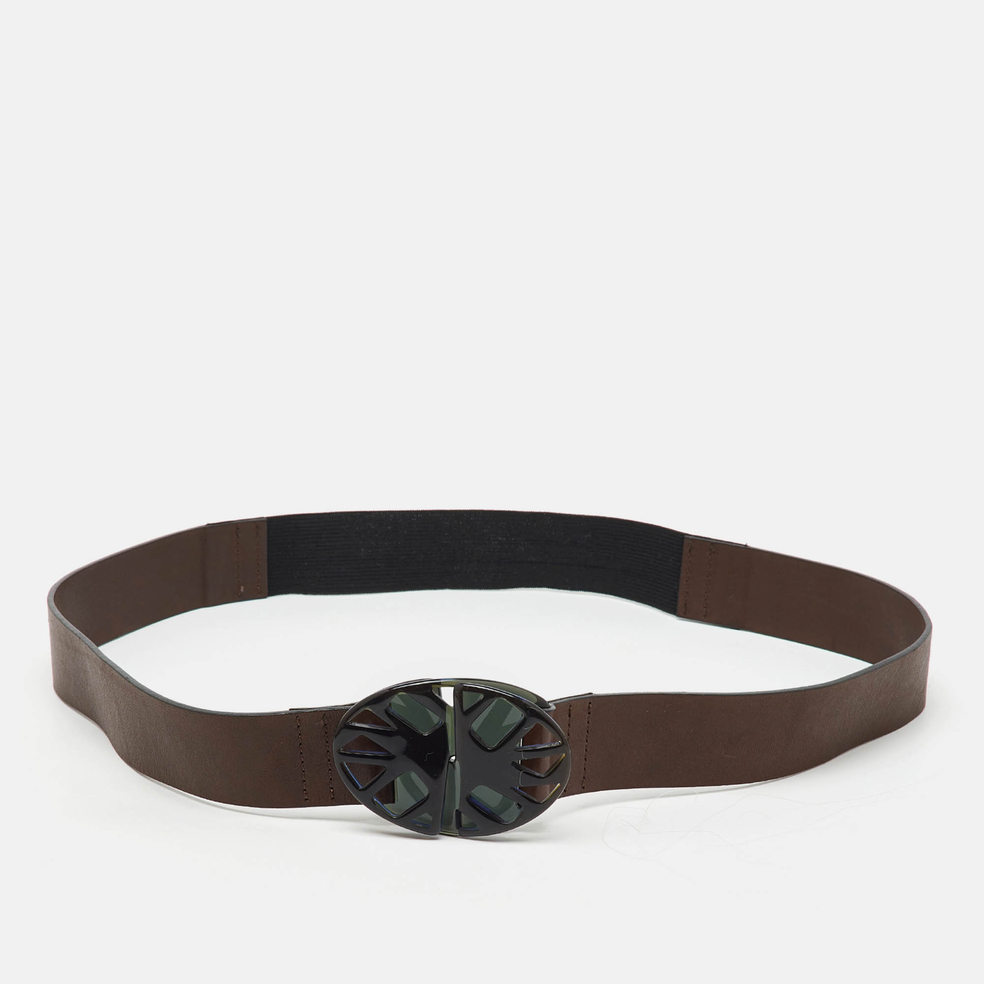 

Marni Dark Brown/Black Leather and Elastic Waist Belt 95CM