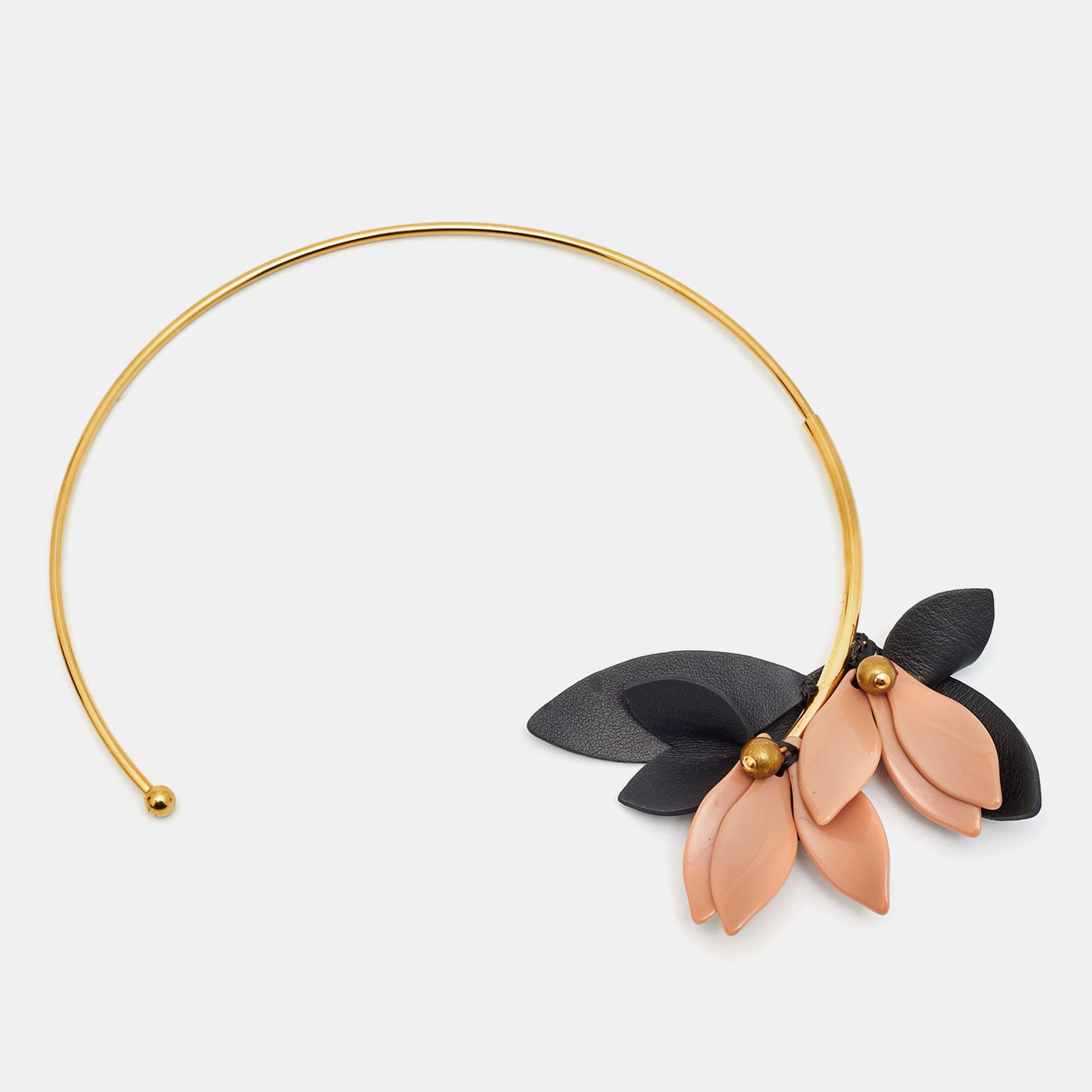

Marni Flower Resin Leather Gold Tone Open Necklace