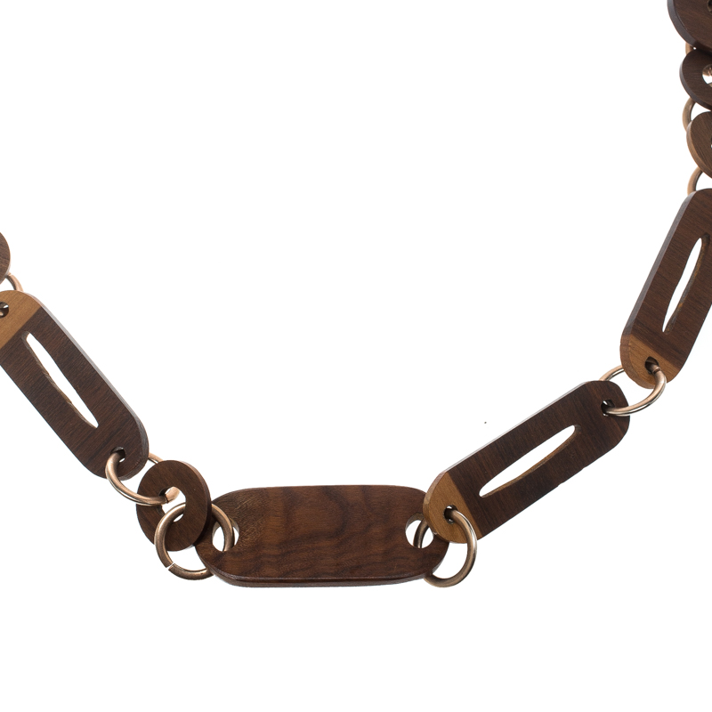 

Marni Wood & Gold Tone Long Chain Link Necklace, Brown