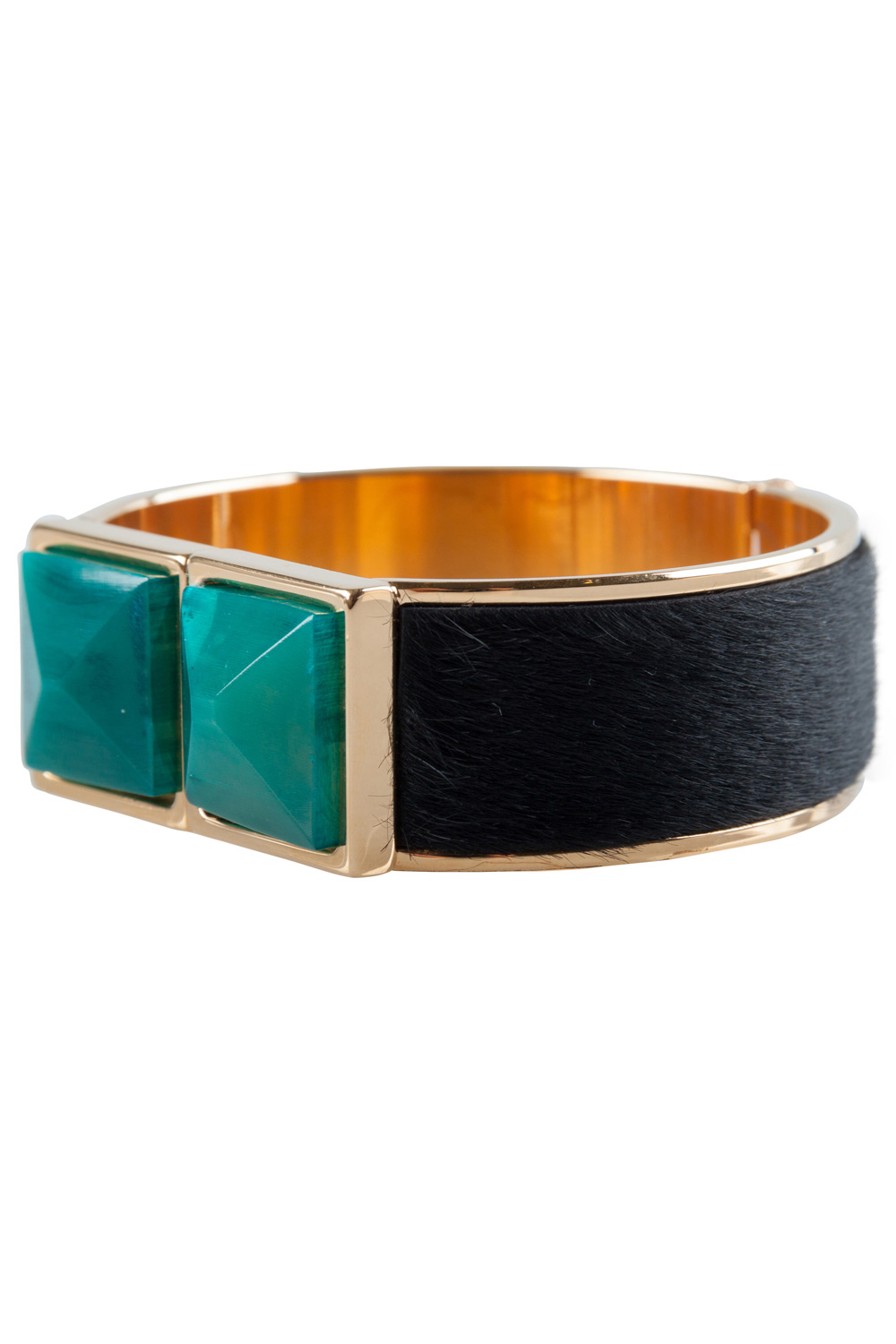 Pre-owned Marni Black Fur Horn Embellished Gold Tone Wide Bracelet