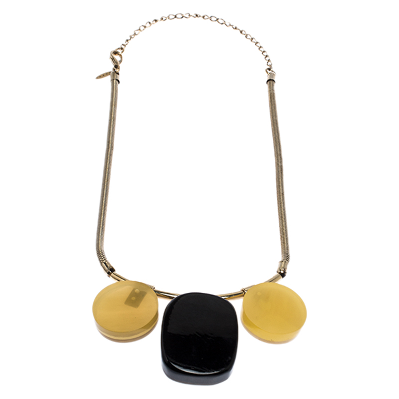 

Marni Multicolor Horn and Resin Pendant Gold Tone Choker Necklace