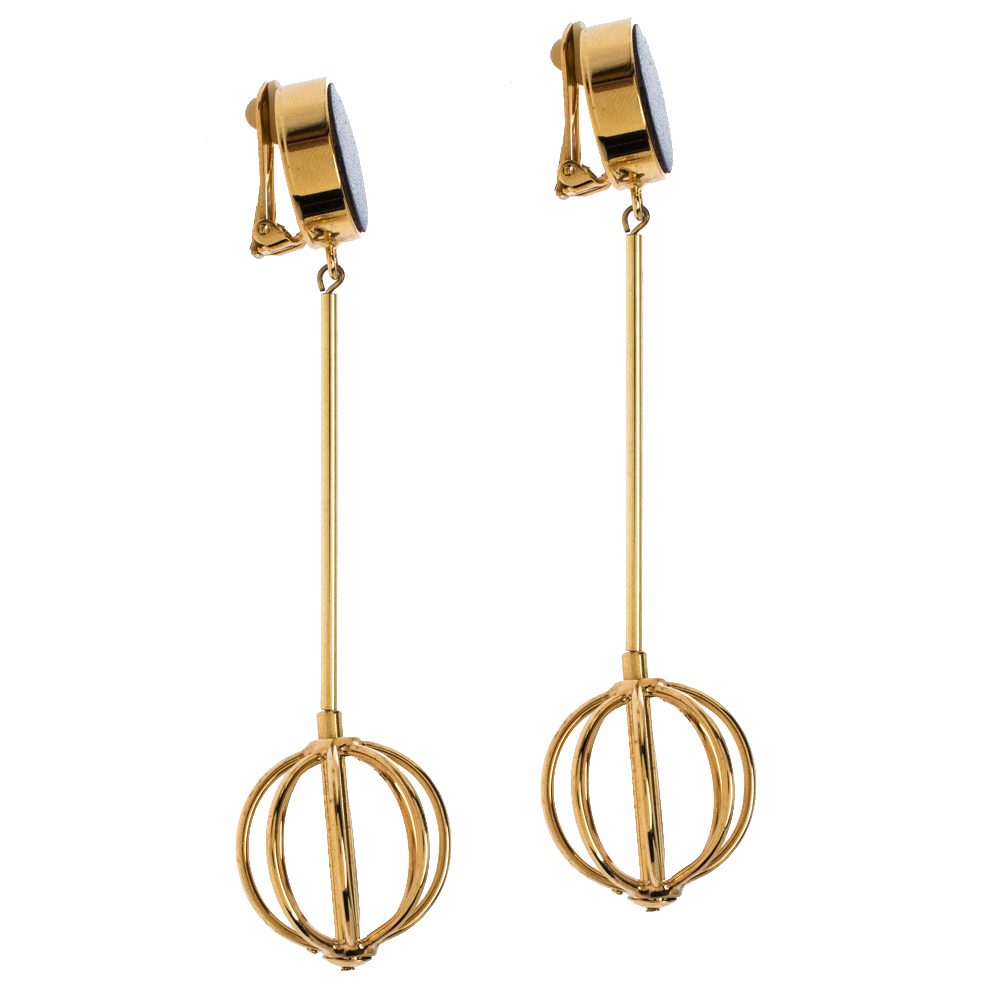 

Marni Leather Gold Tone Long Statement Clip-on Earrings