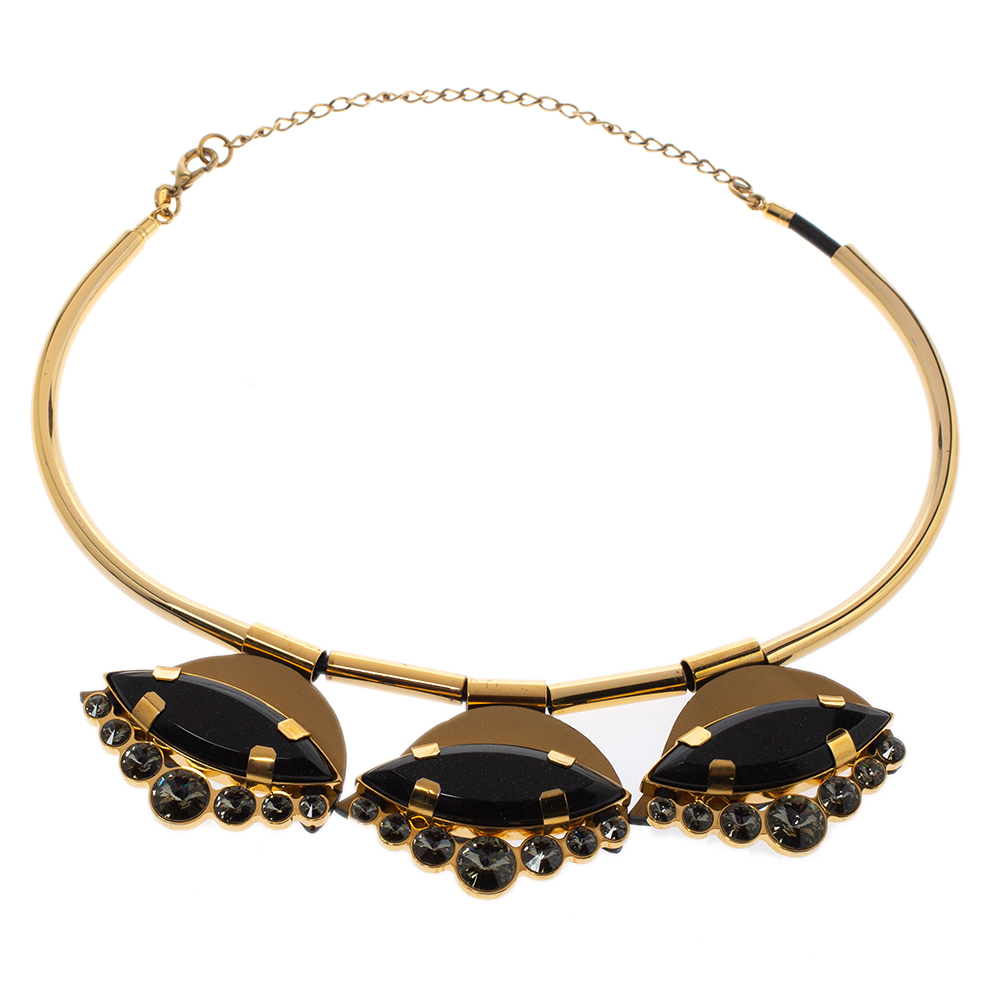 

Marni Resin Crystal & Leather Gold Tone Collar Necklace, Multicolor