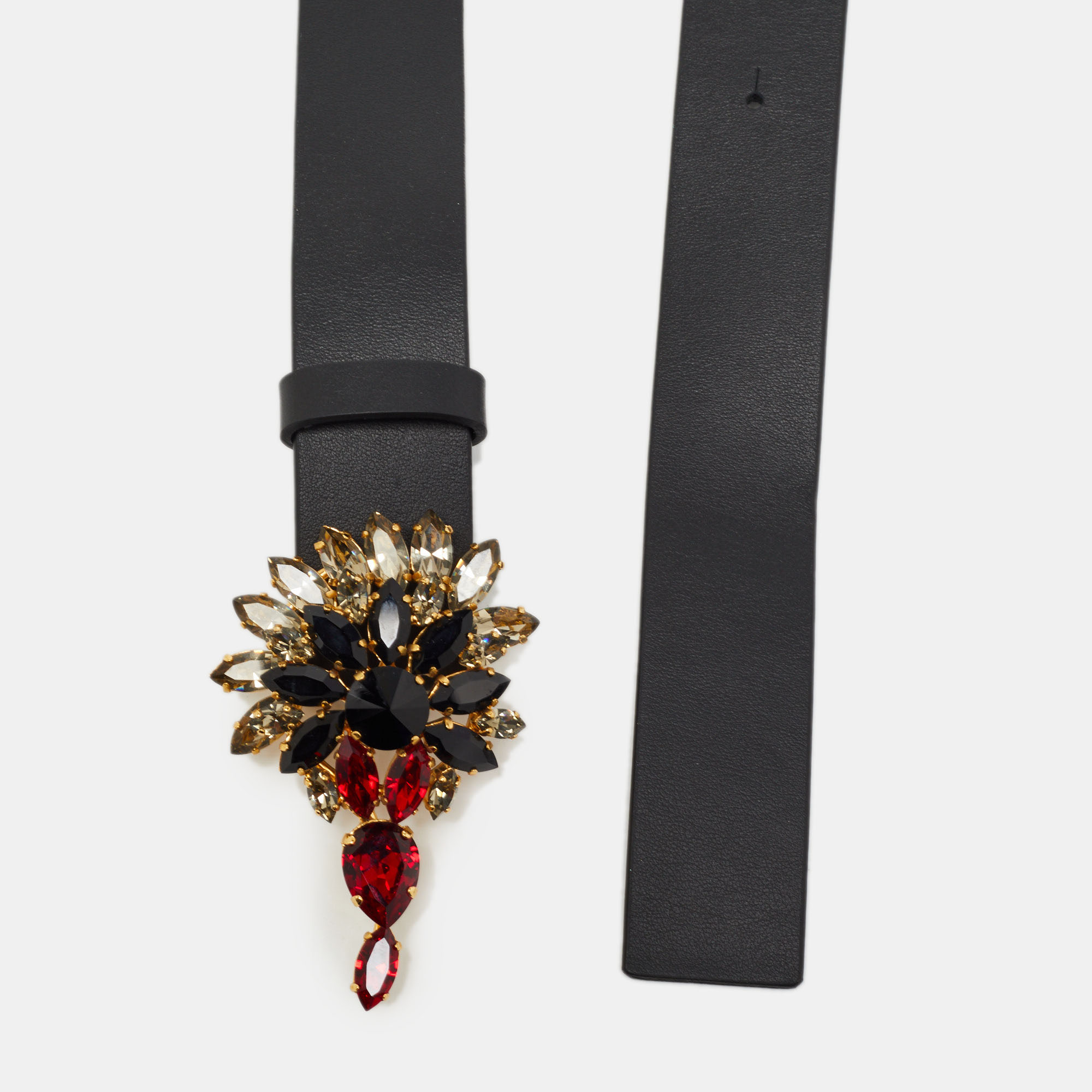 

Marni Black Leather and Elastic Crystals Buckle Waist Belt