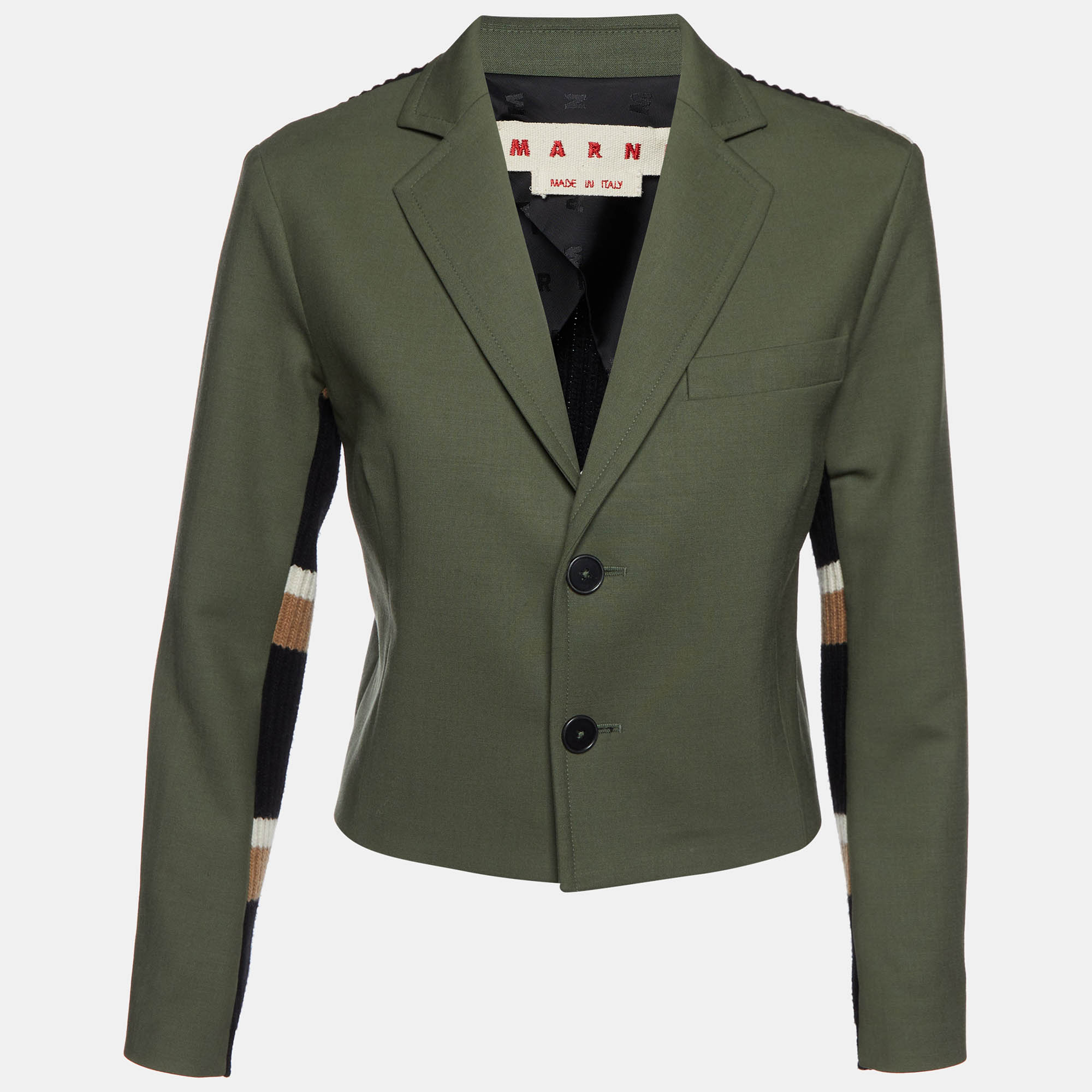 

Marni Green Virgin Wool & Wool Rib Knit Blazer S