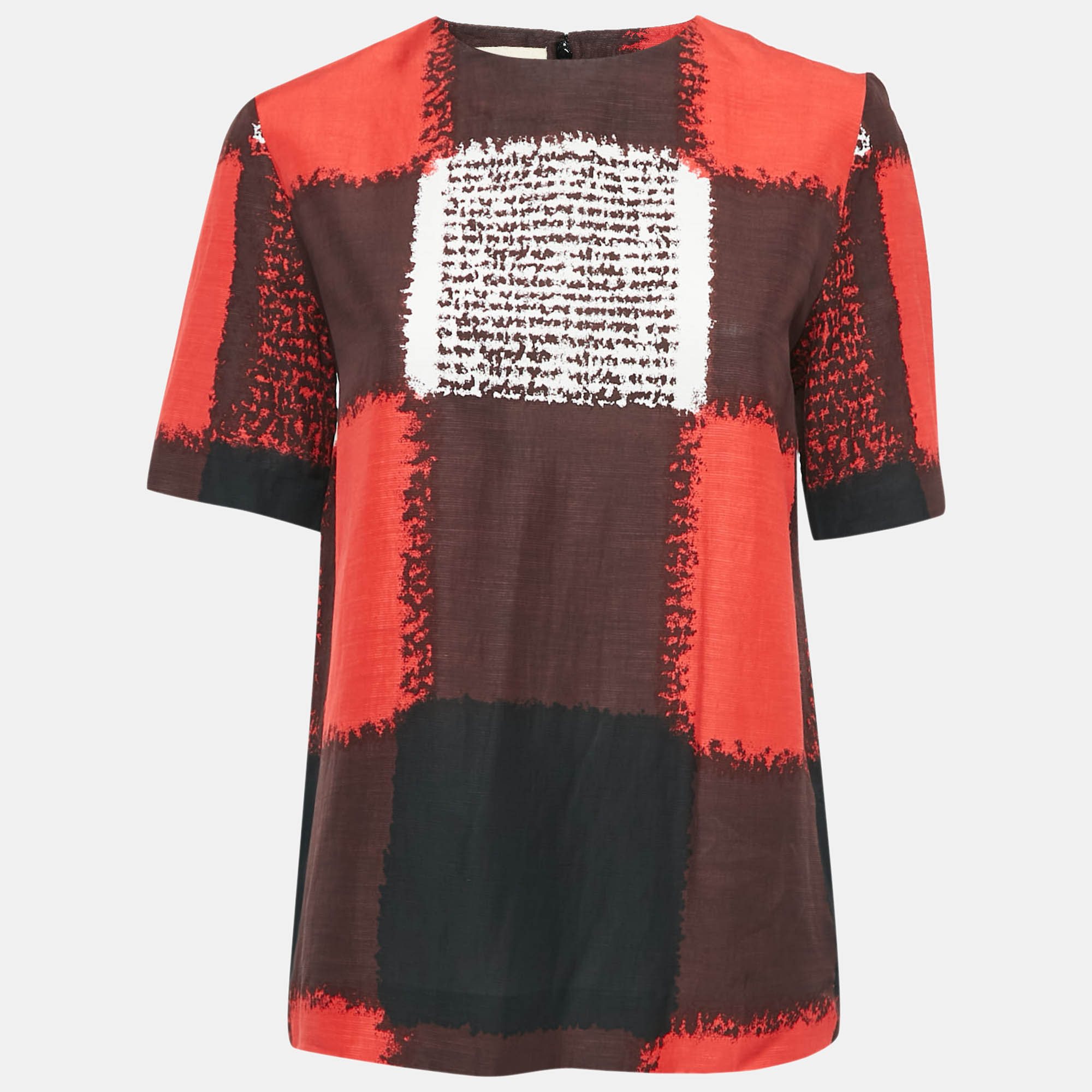 

Marni Red Checks Print Crepe Short Sleeve Top S