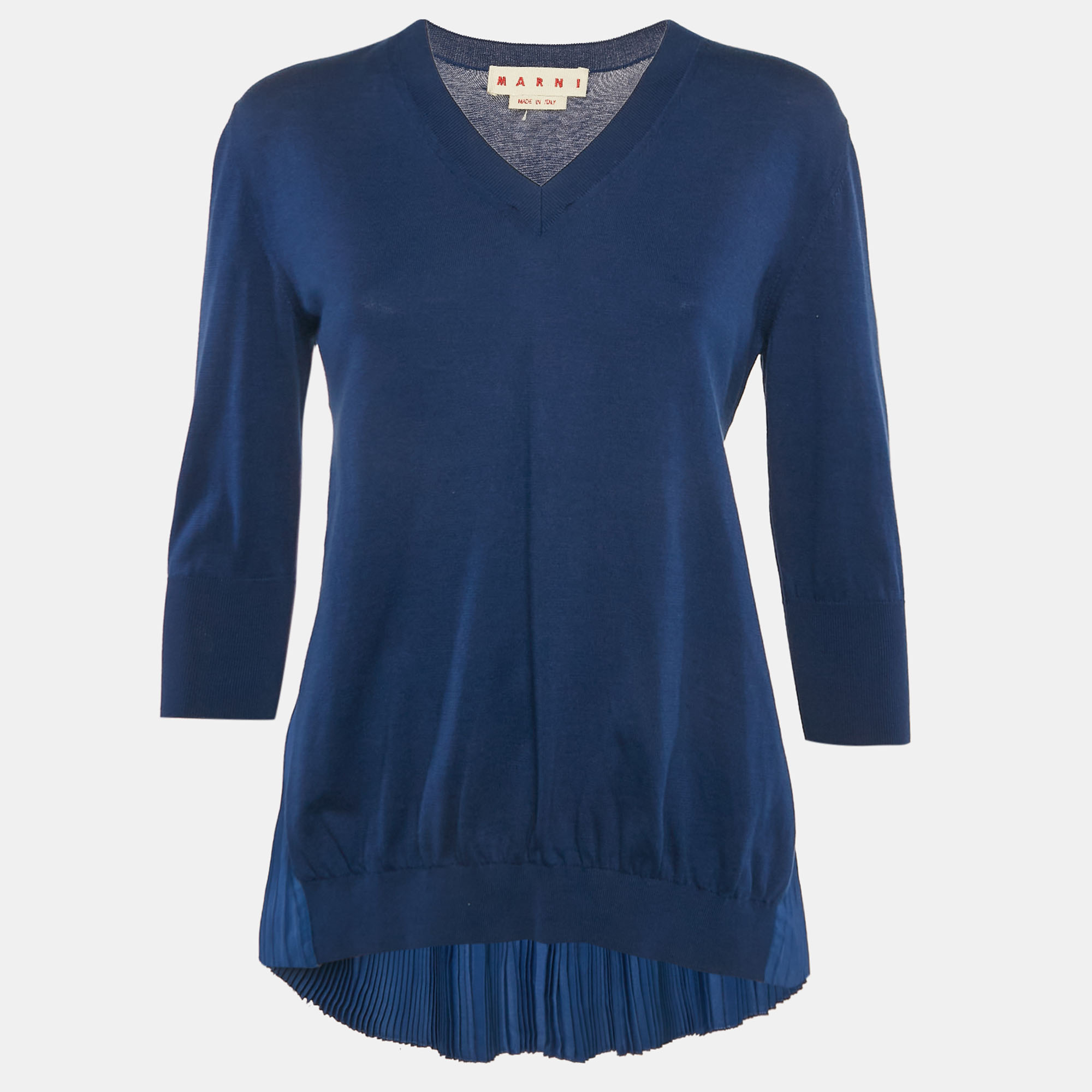 

Marni Royal Blue Cotton Knit and Silk Pleated Asymmetric Top M