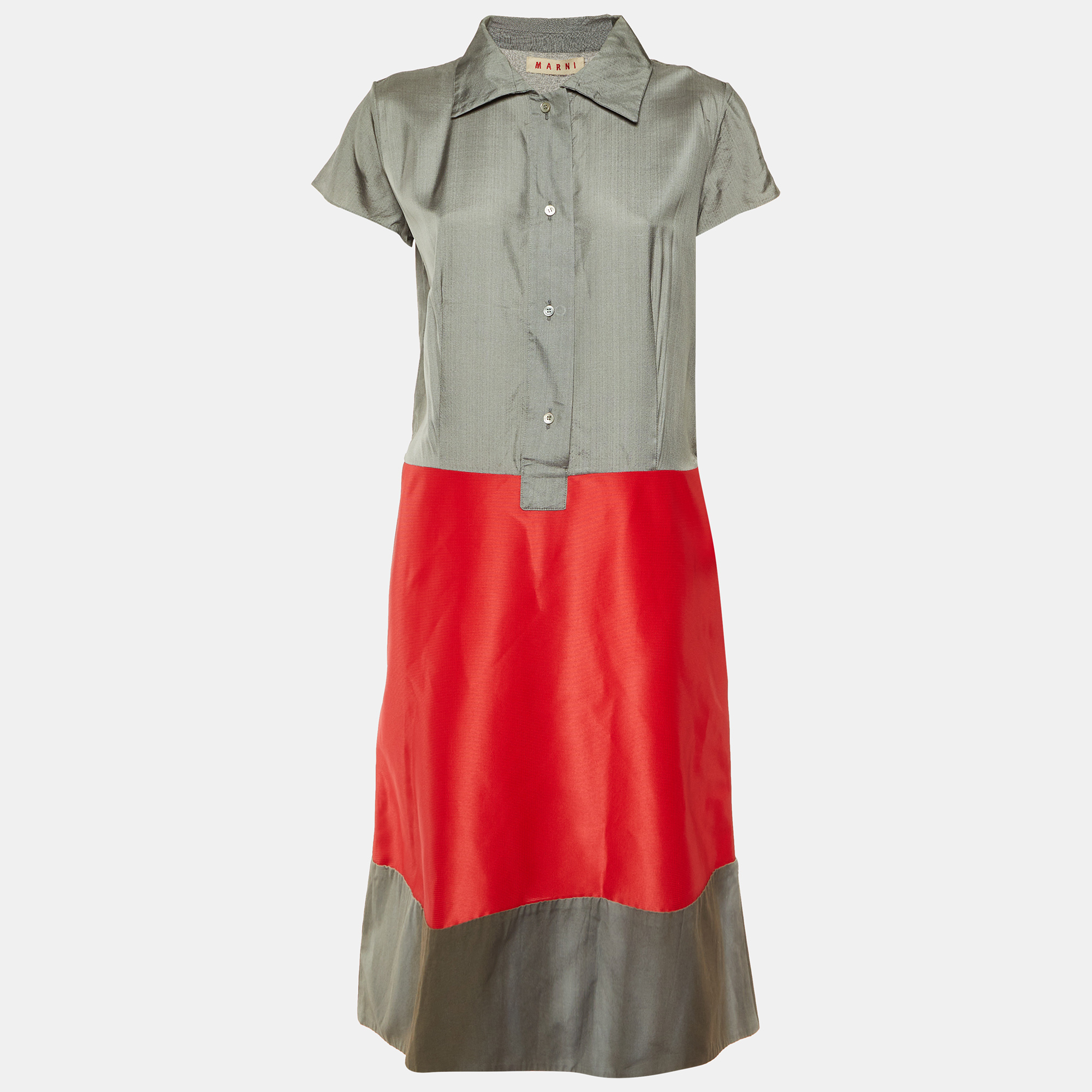 

Marni Grey/Red Silk & Knit Midi Dress M