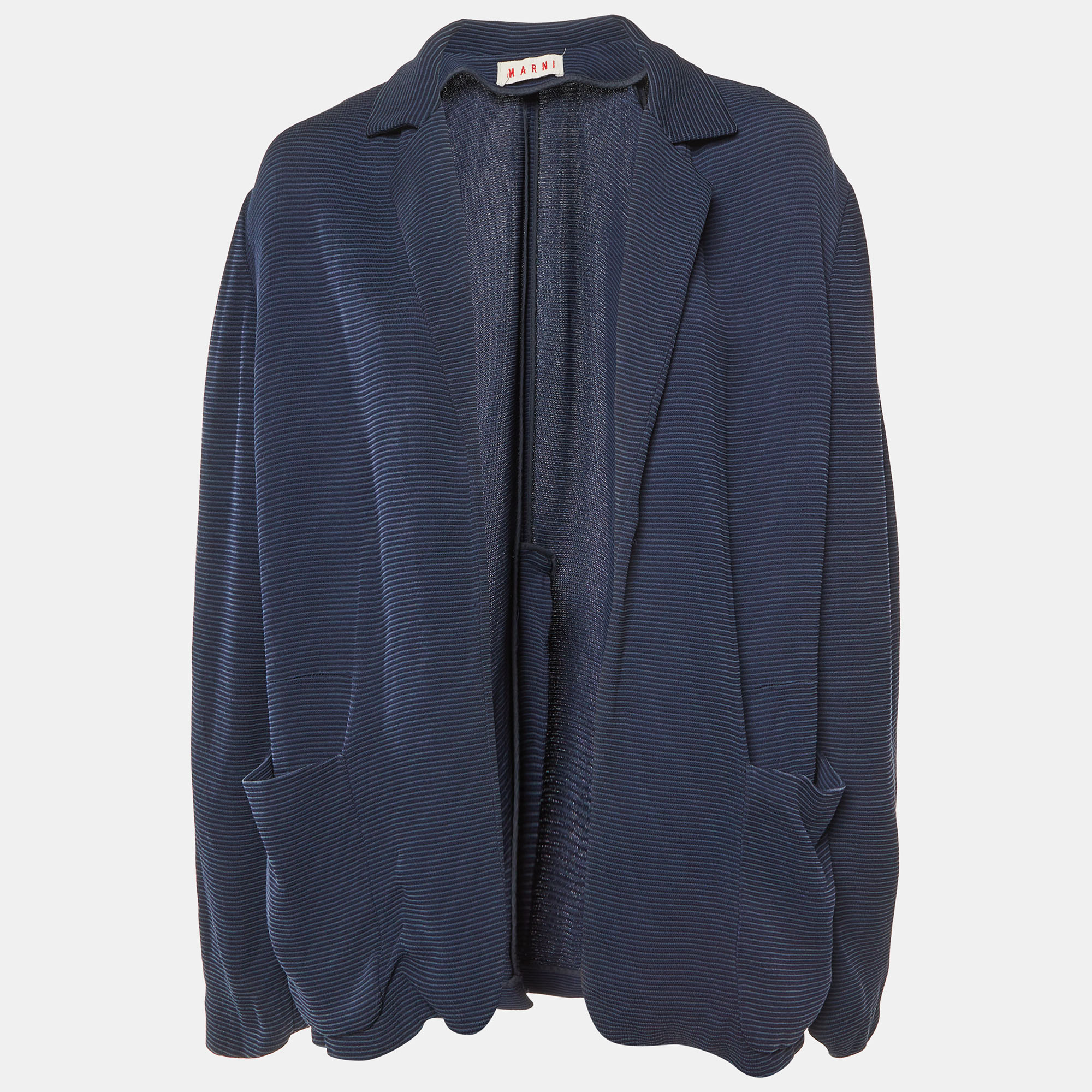 

Marni Navy Blue Crepe Open Front Blazer L