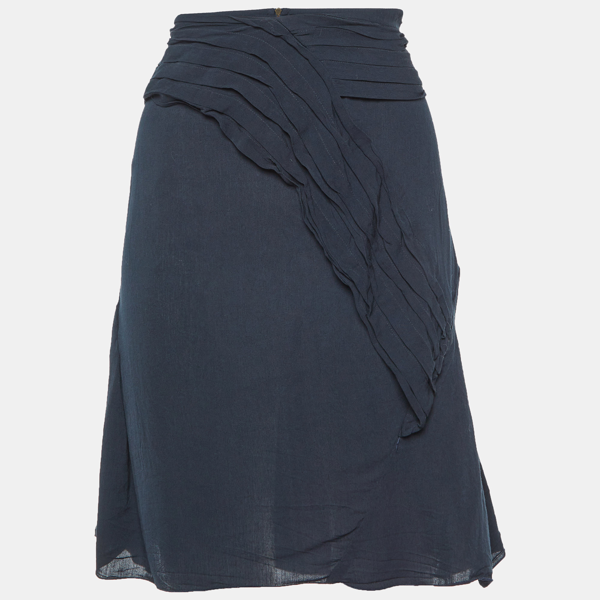 

Marni Midnight Blue Viscose Pleat Detail Knee Length Skirt L, Navy blue