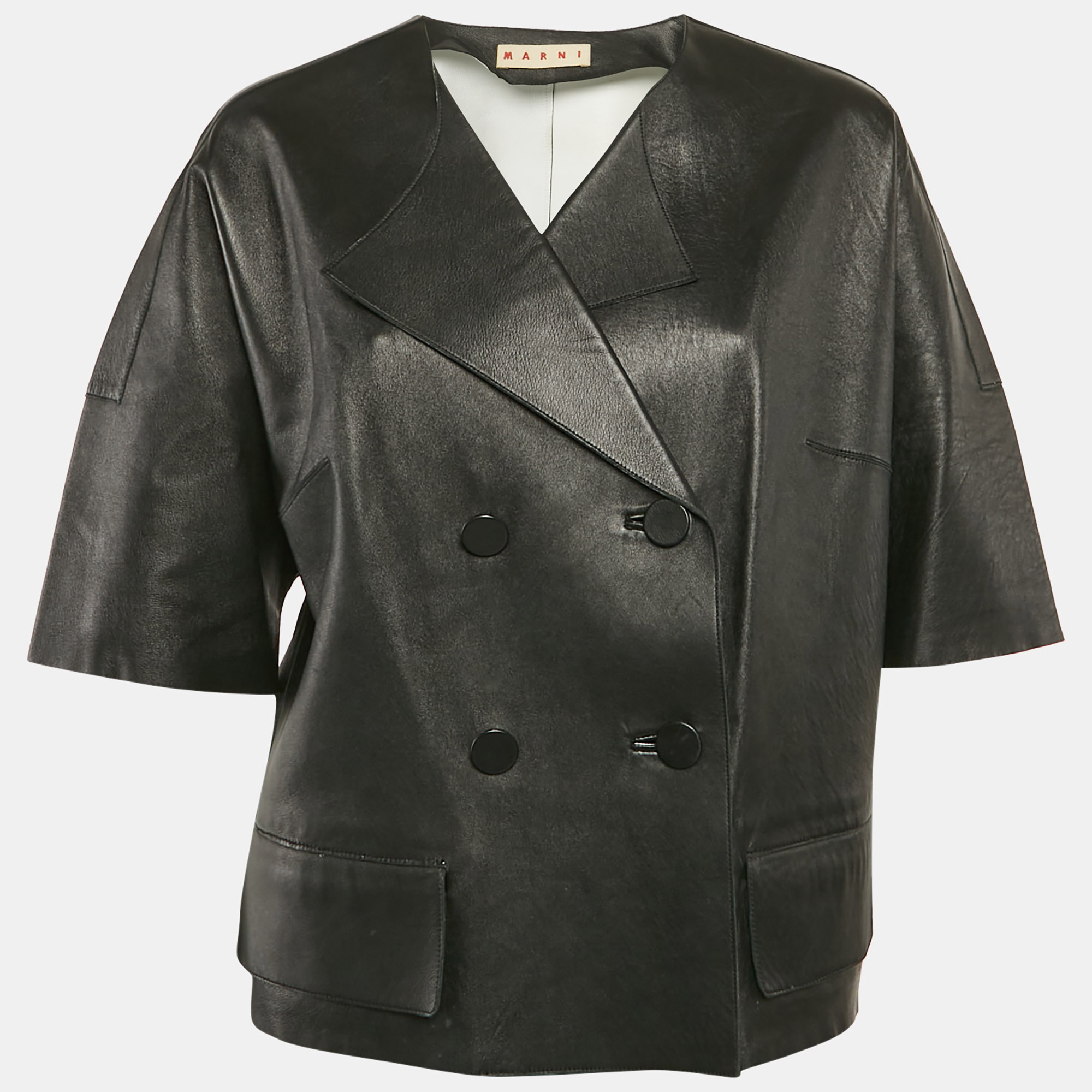 

Marni Black Leather Double Breasted Short Jacket S