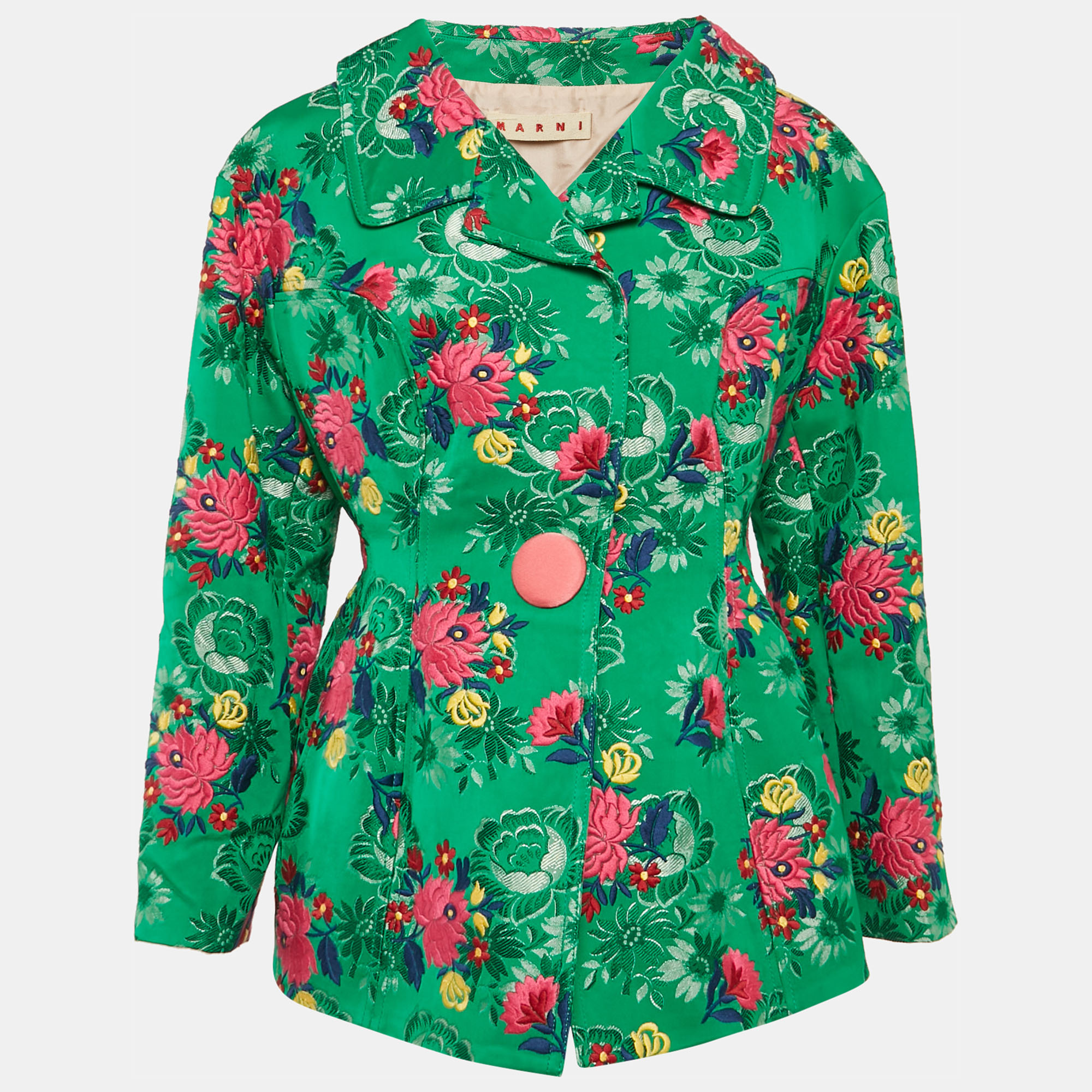 

Marni Green Floral Embroidered Jacquard Short Coat S