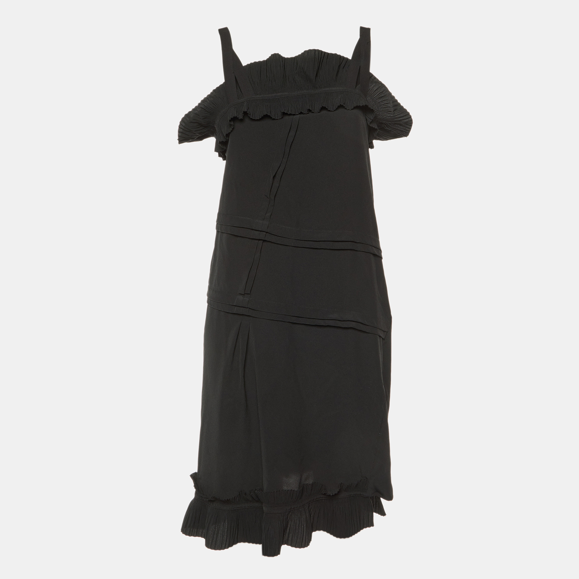 

Marni Black Crepe Ruffled Sleeveless Midi Dress M