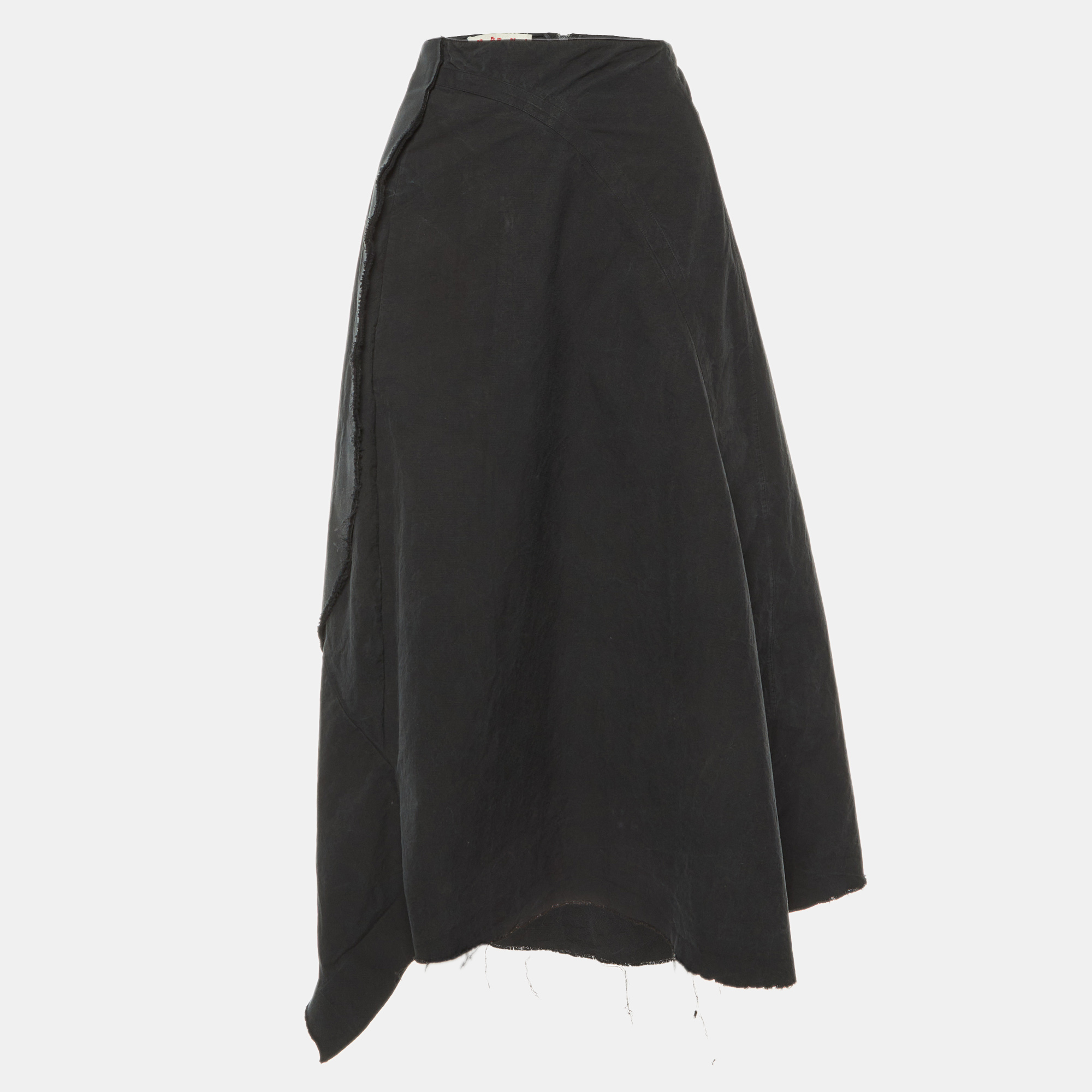 

Marni Black Washed Cotton Asymmetric Midi Skirt L