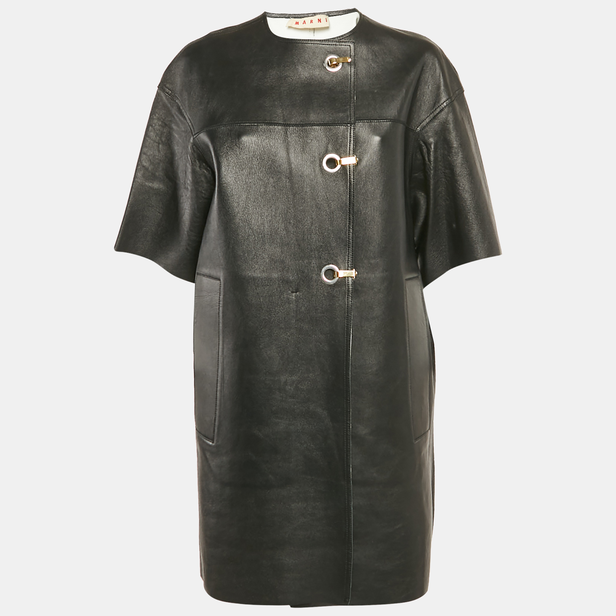 

Marni Black Leather Short Sleeve Coat M