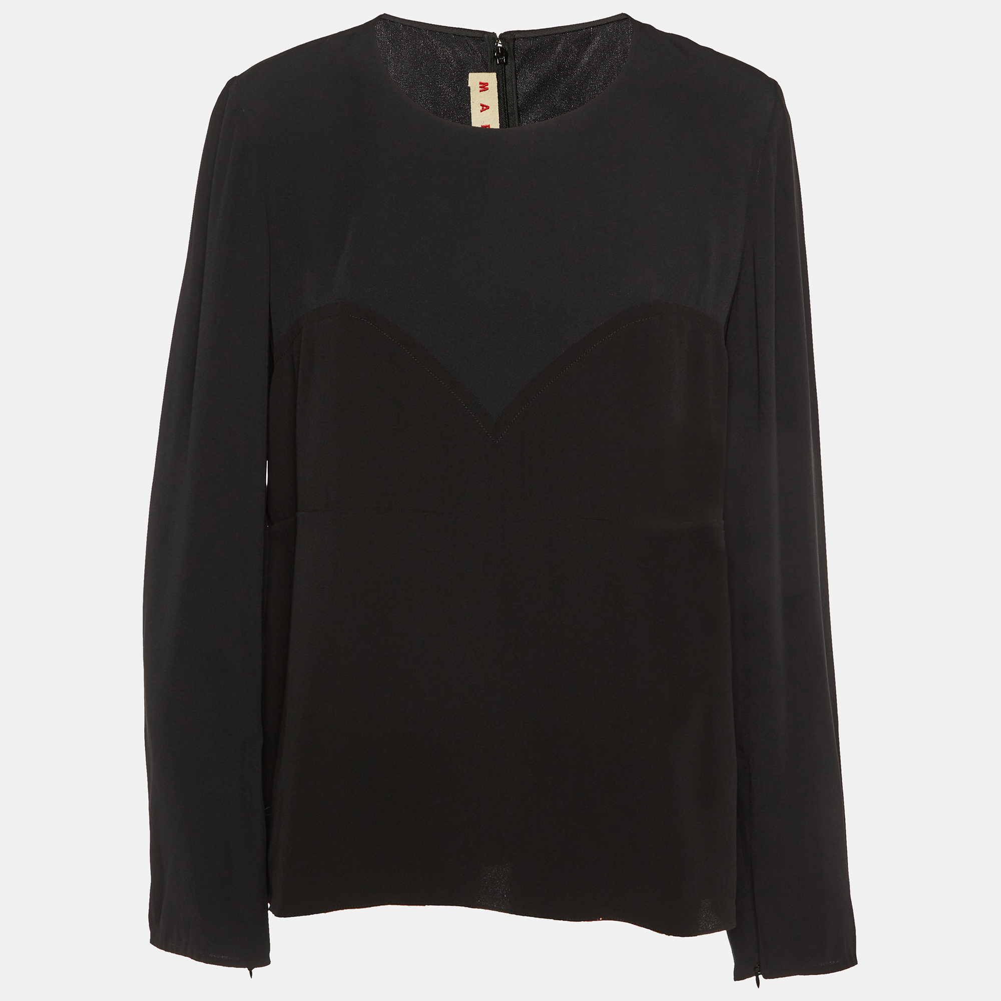 

Marni Two-Tone Crepe Long Sleeve Top L, Black