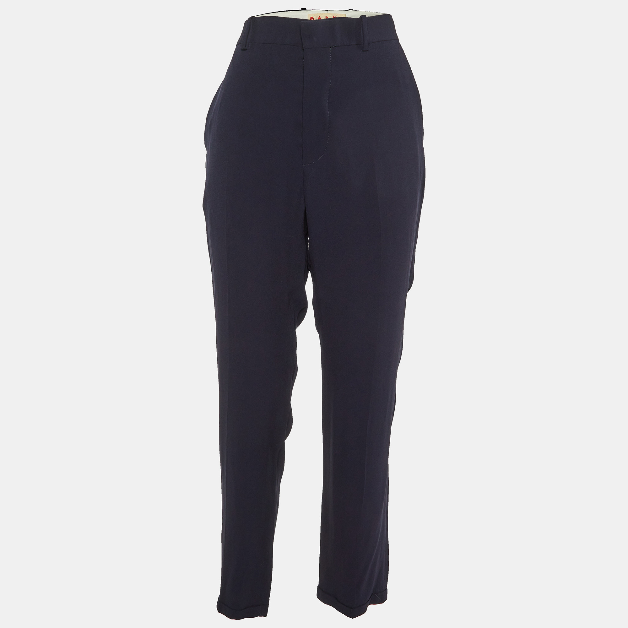 

Marni Navy Blue Crepe Tapered Leg Trousers L