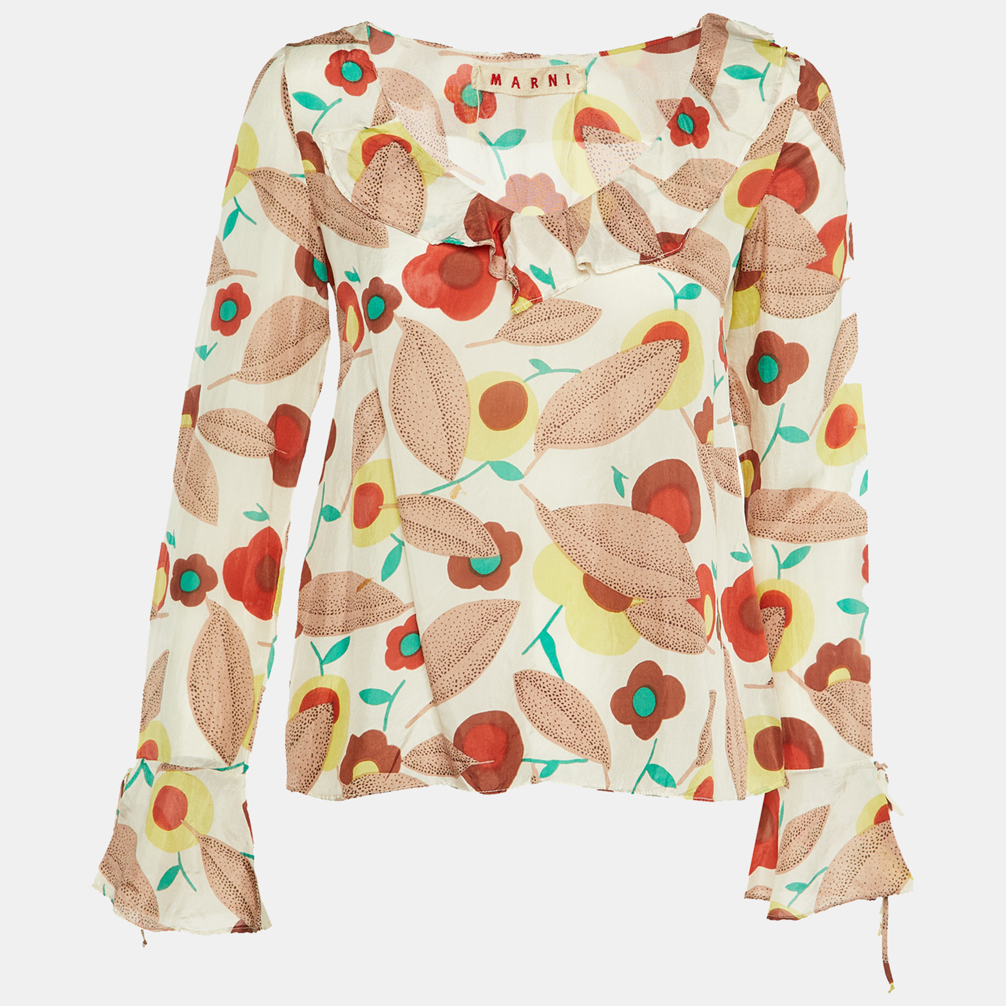 

Marni Multicolor Floral Printed Silk Top S