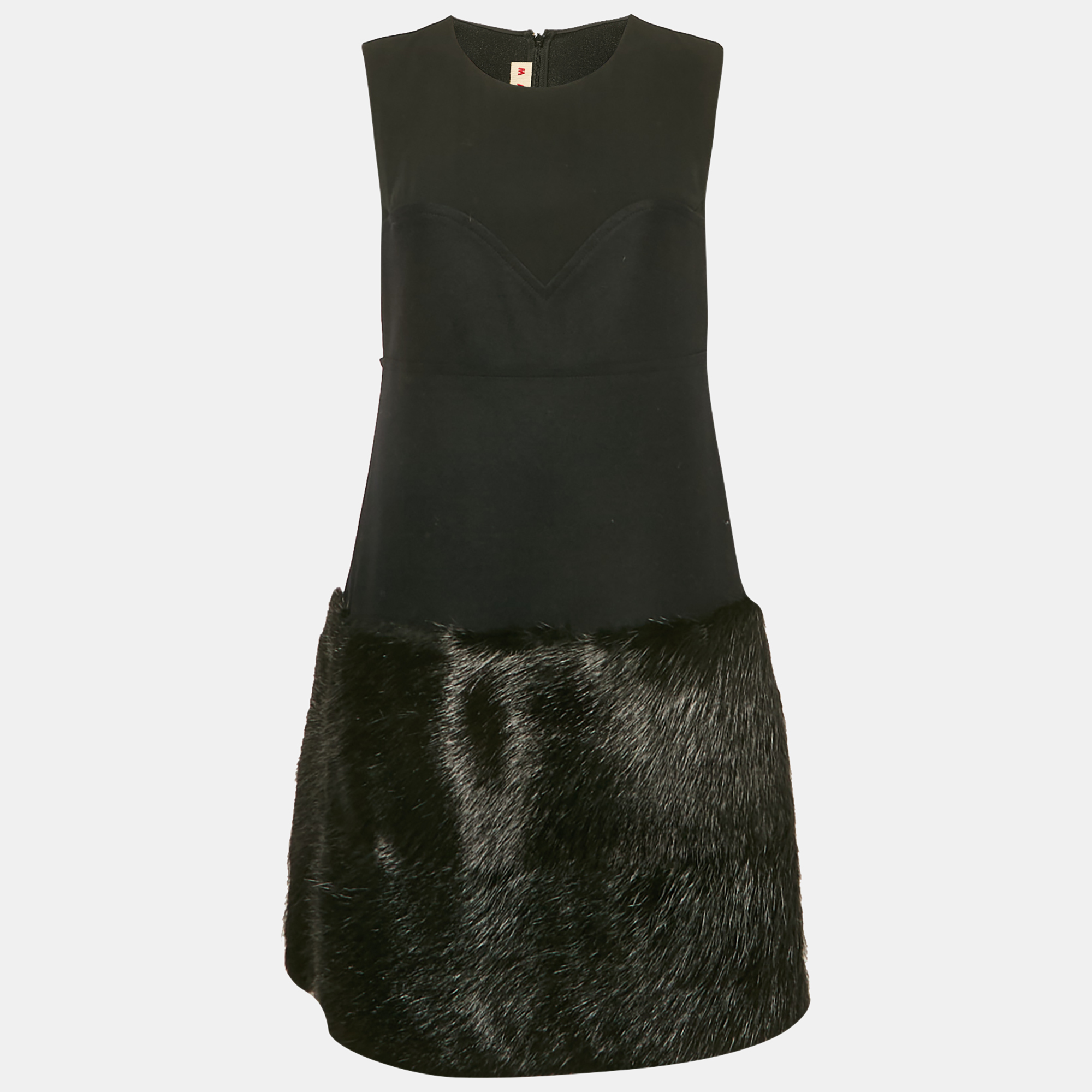 

Marni Black Suede and Real Fur Trim Short Dress M