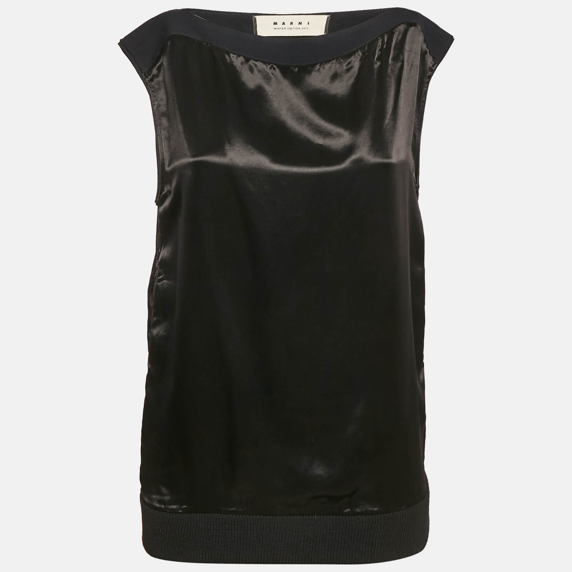 

Marni Black Satin Rib Hem Sleeveless Top S