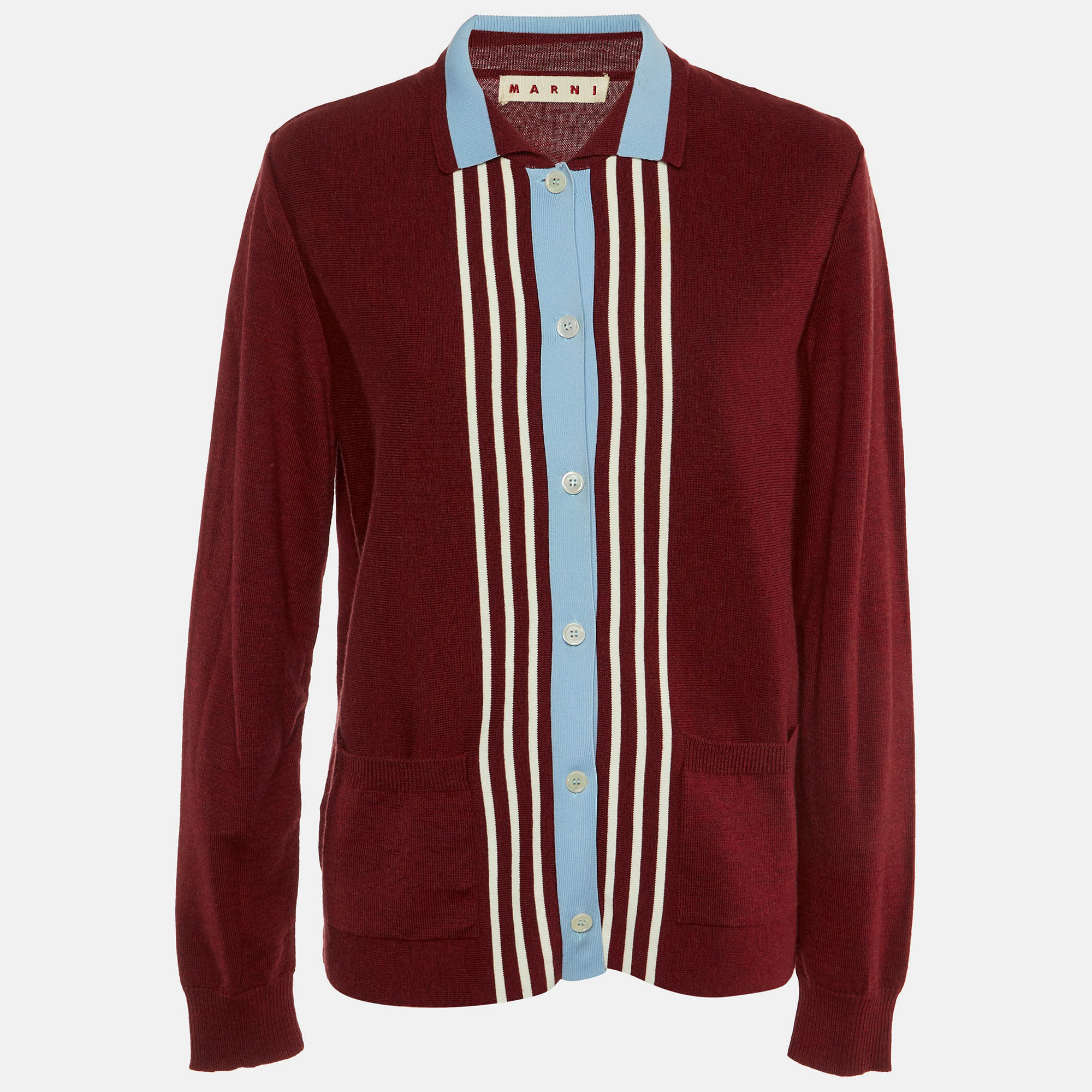 

Marni Red/Blue Wool Knit Button Front Cardigan L