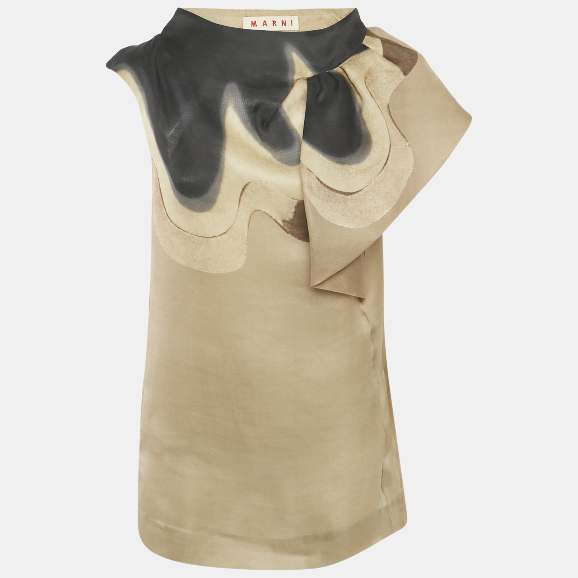 

Marni Brown Printed Silk & Wool Ruffle Neck Sleeveless Top M