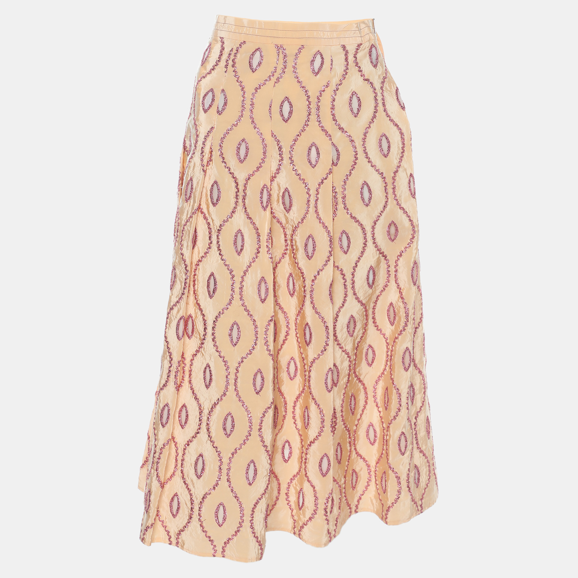 

Marni Peach Taffeta Embroidered Eyelet Detail Skirt S, Pink