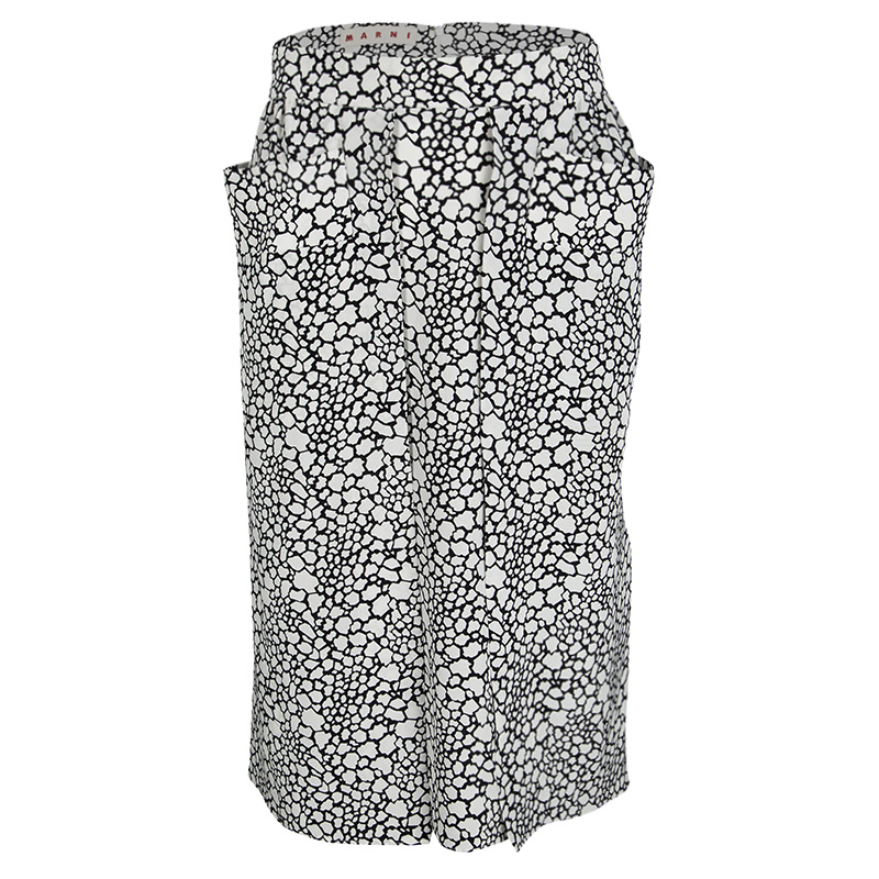 Pre Owned Marni Monochrome Printed Silk Skirt S