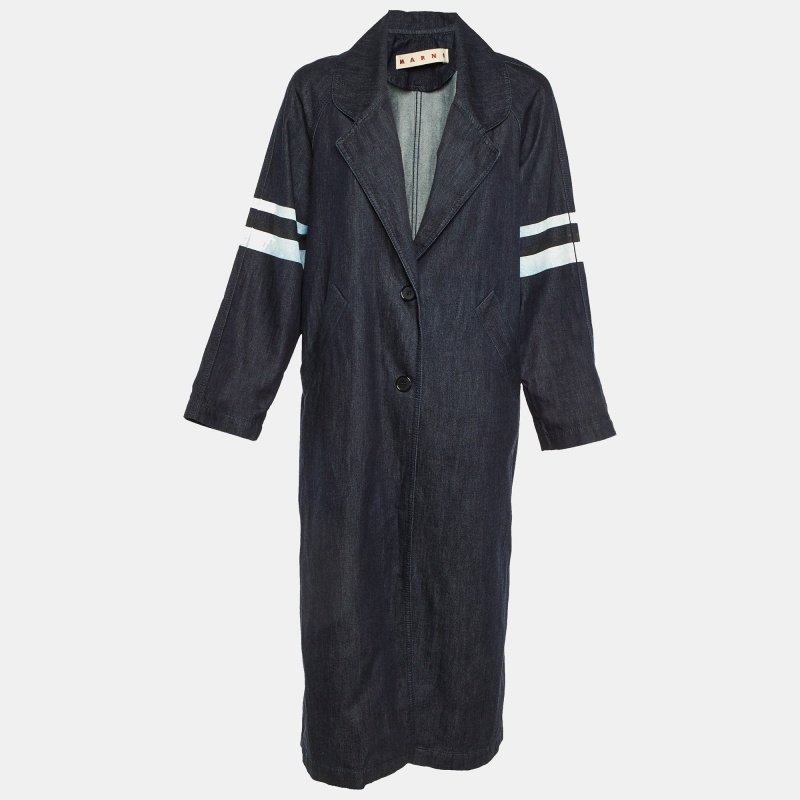 

Marni Dark Blue Denim Button Front Long Coat S, Navy blue