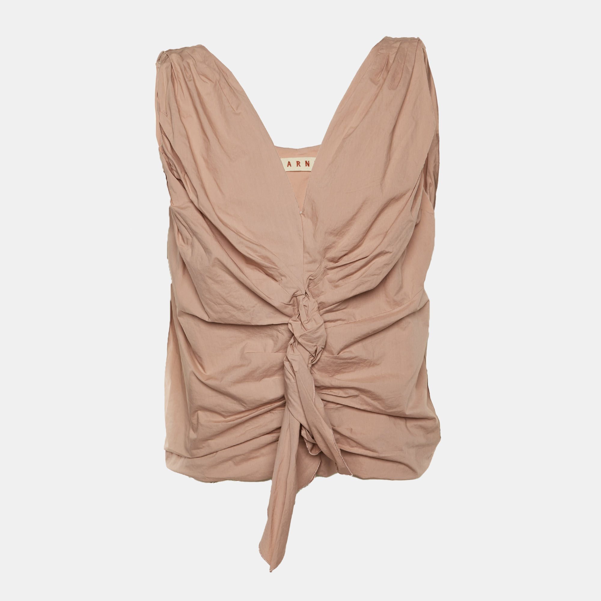 Pre-owned Marni Coral Pink Cotton Ruched Sleeveless Top M