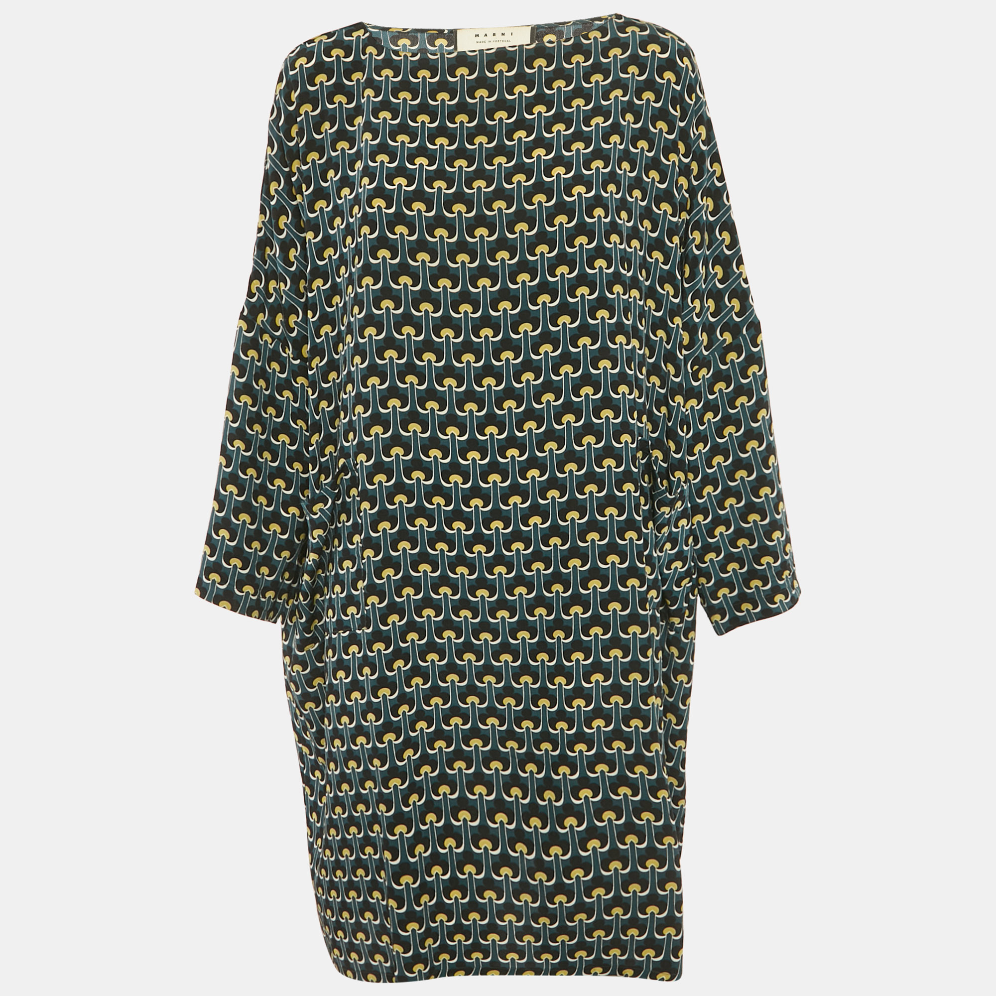 Marni Multicolor Printed Silk Loose Fit Short Dress M