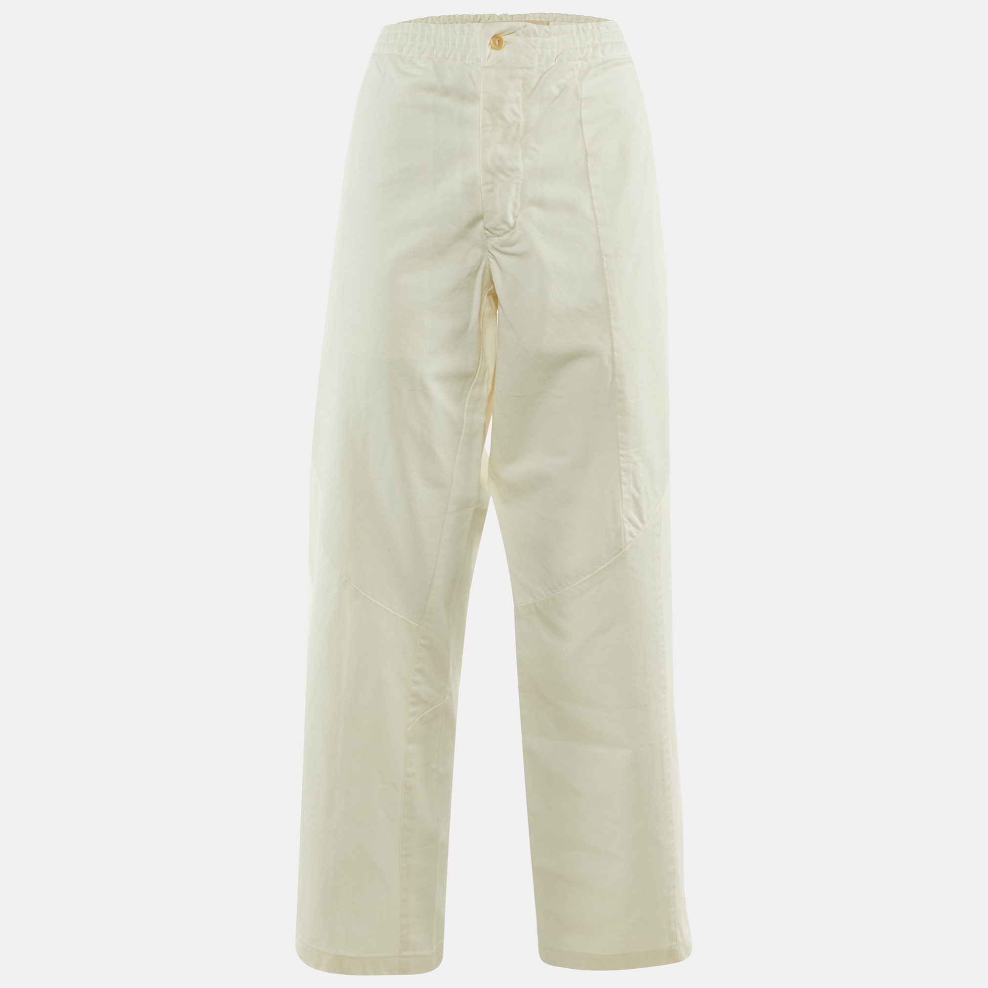 Pre-owned Marni White Cotton Tapered Fit Trousers L
