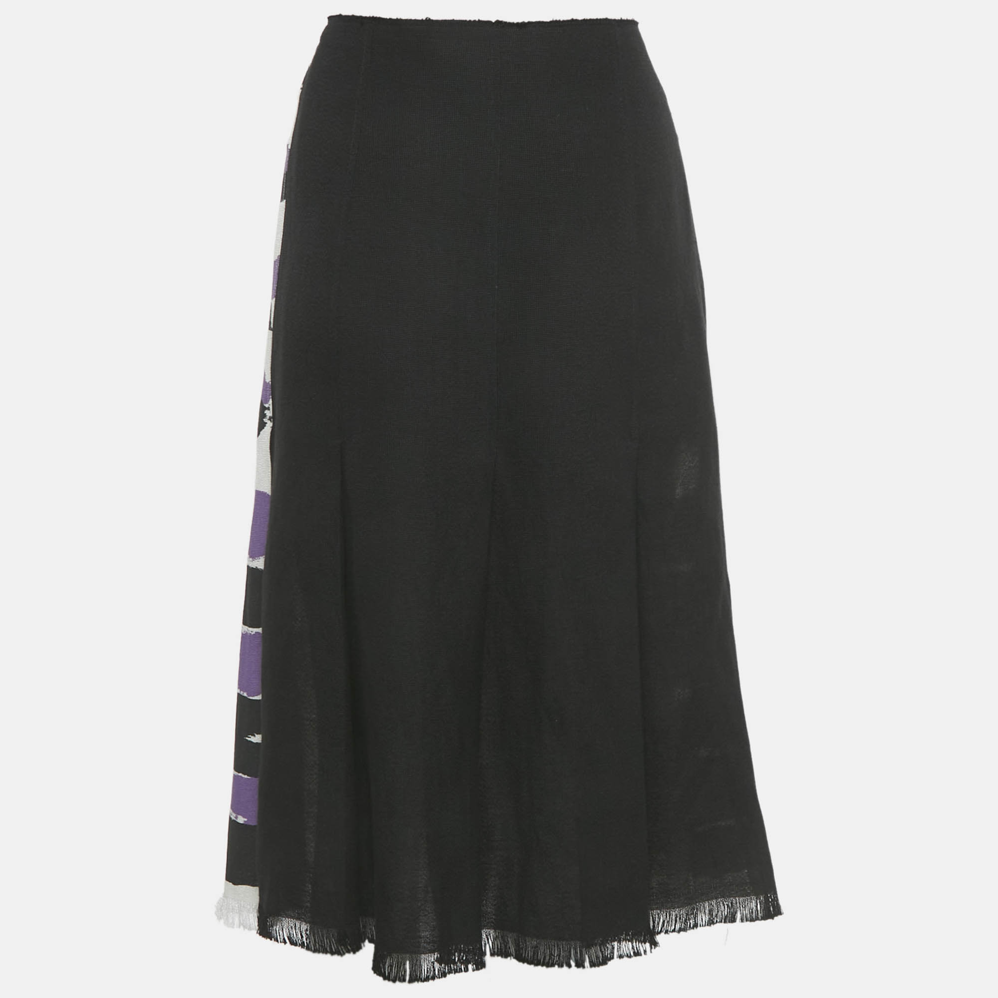 Pre-owned Marni Black /purple Striped Crepe Blend Wrap Midi Skirt M