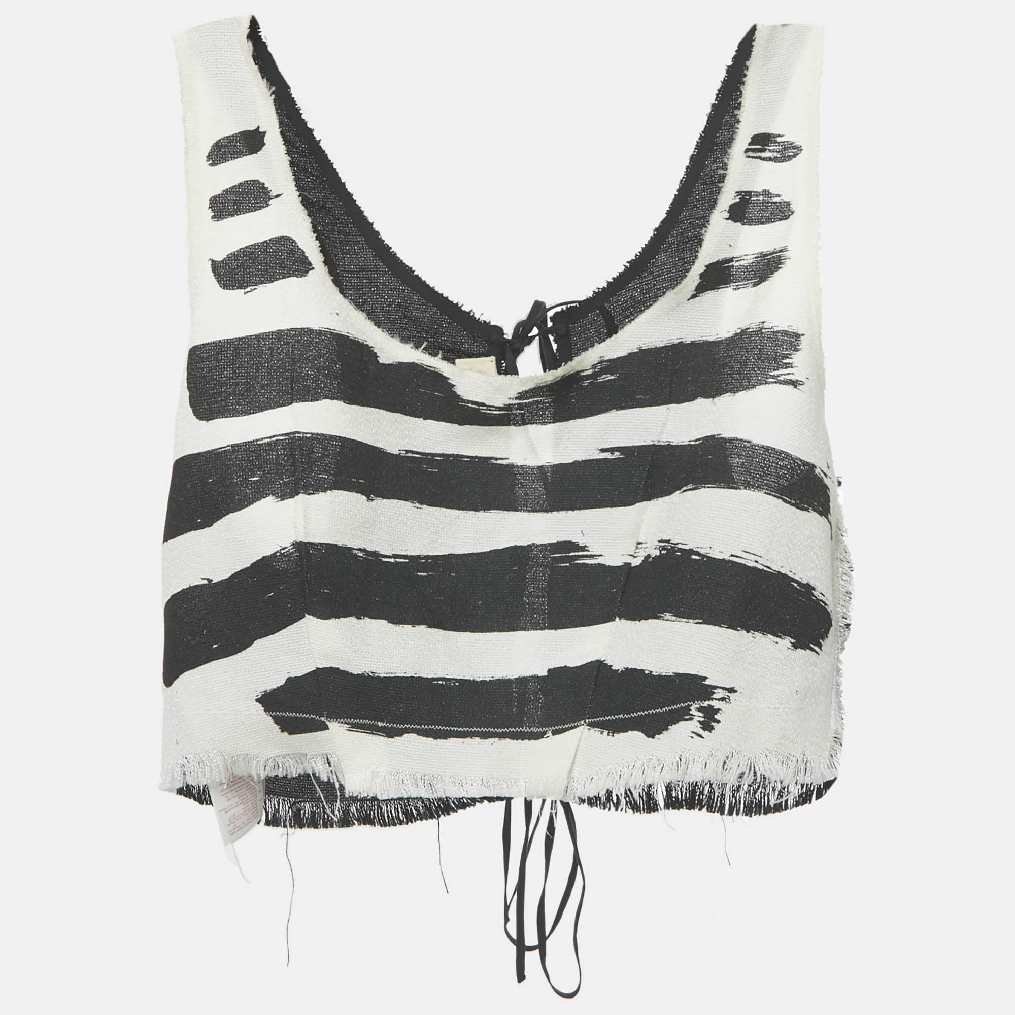 Pre-owned Marni Black/white Brushstroke Print Gauze Cropped Tank Top M