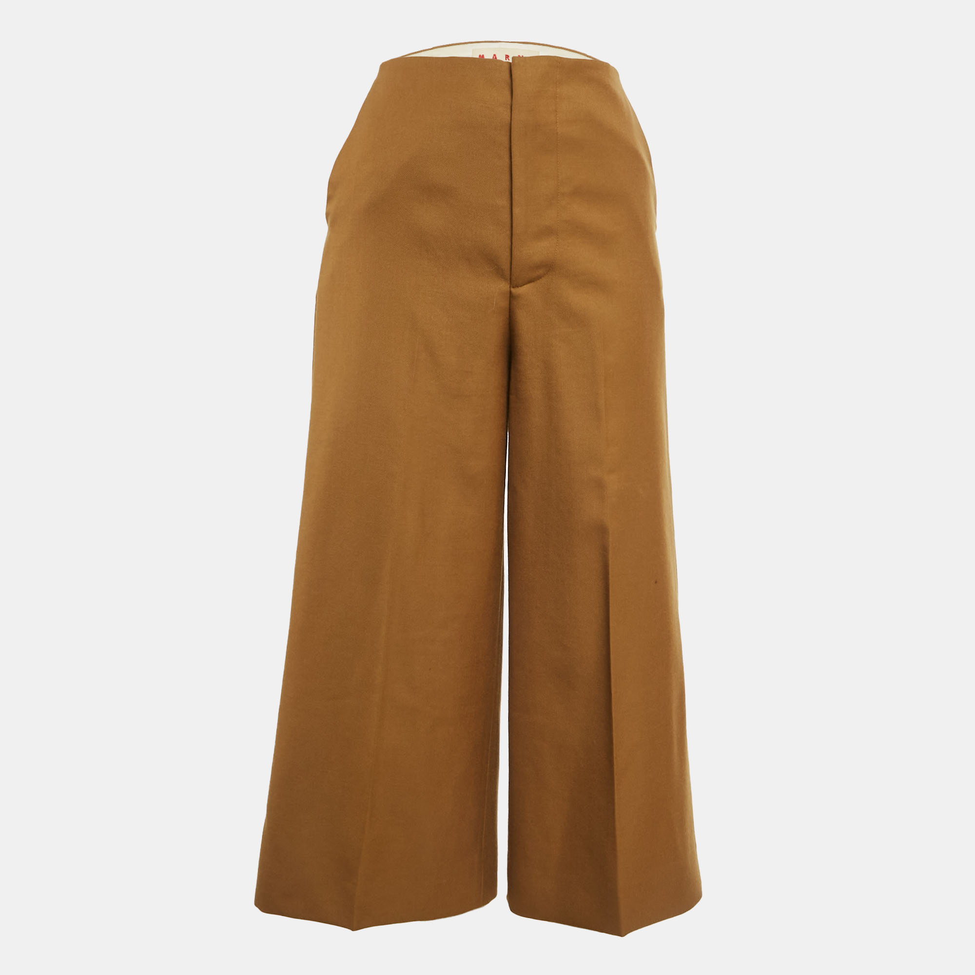 Pre-owned Marni Brown Wool Gabardine Wide-leg Trousers S