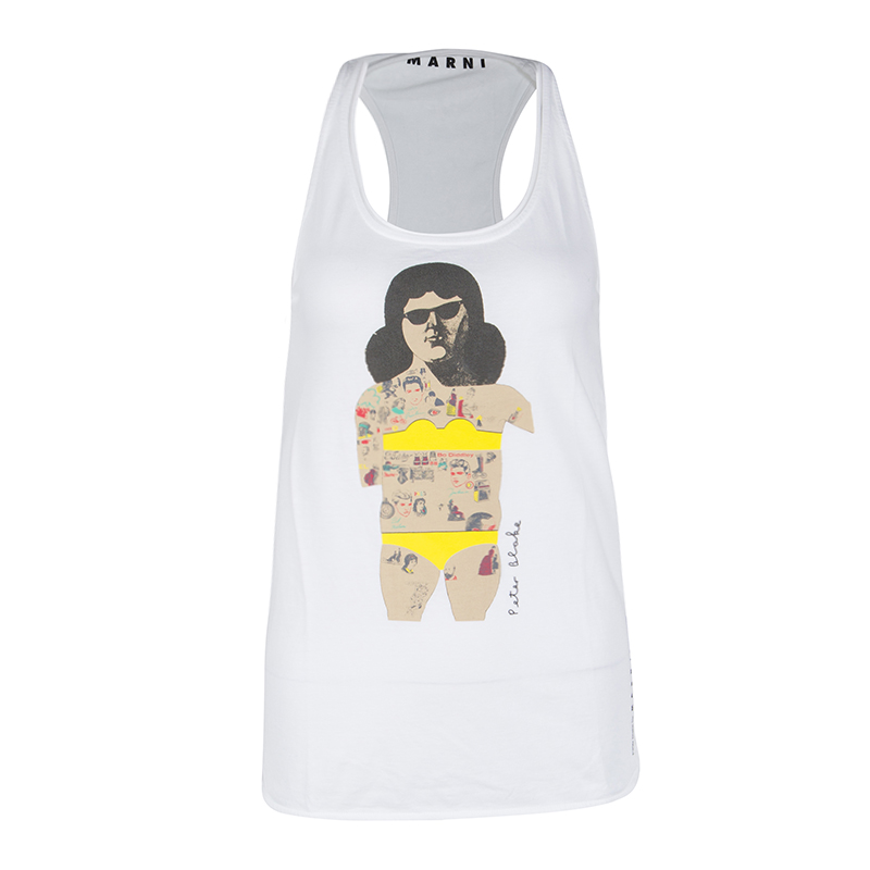 Peter Blake for Marni White Pop Art Print Racer Back Tank Top S