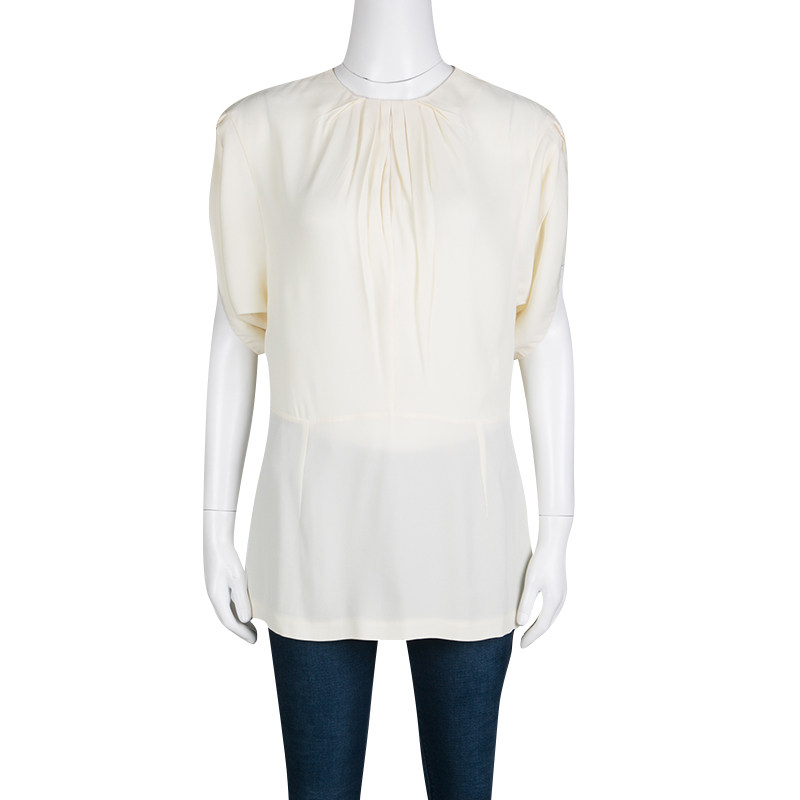 Pre-owned Marni Cream Pleat Detail Draped Cut Out Sleeve Tunic M