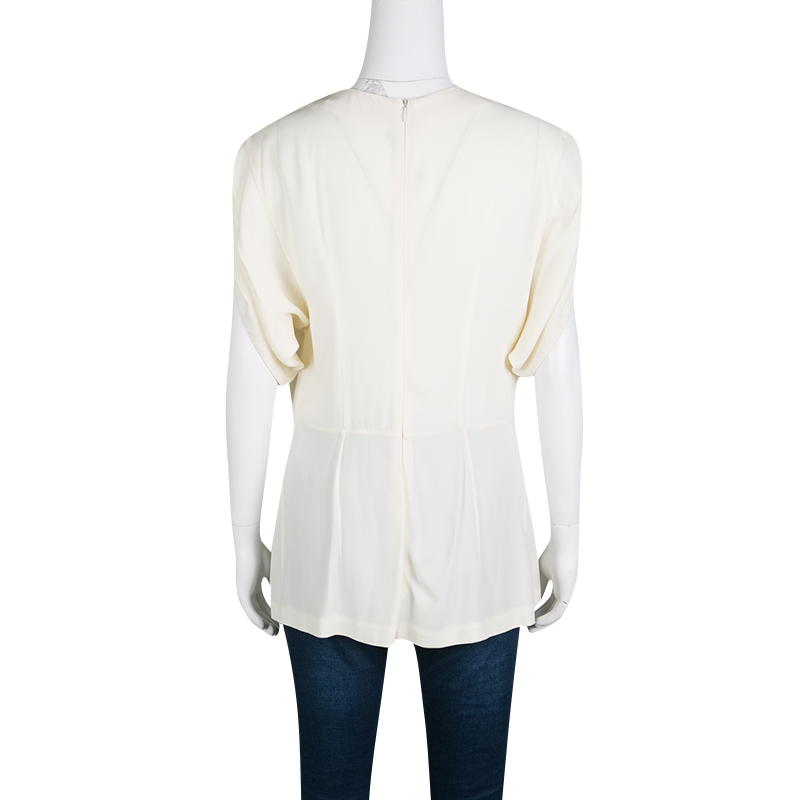 Pre-owned Marni Cream Pleat Detail Draped Cut Out Sleeve Tunic M