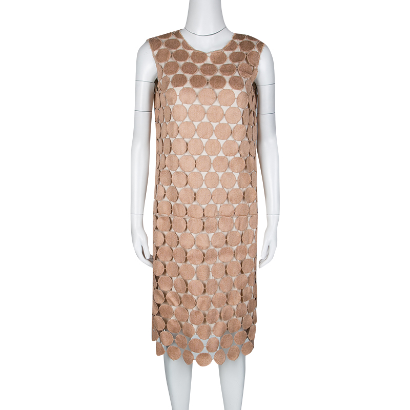 

Marni Sand Brown Circular Guipure Lace Sleeveless Shift Dress