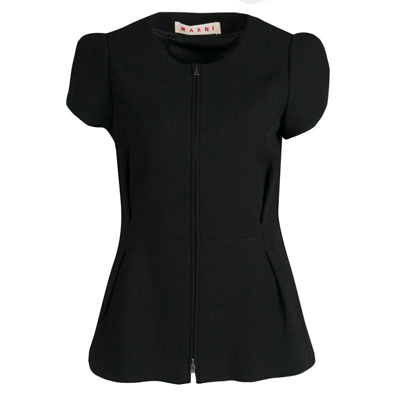 Marni Black Wool Zip Front Tailored Top M