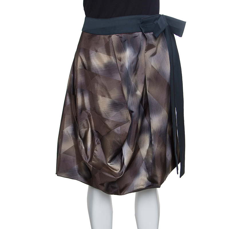 Pre Owned Marni Diamond Print Bow Waist Detail Asymmetric Draped Skirt S
